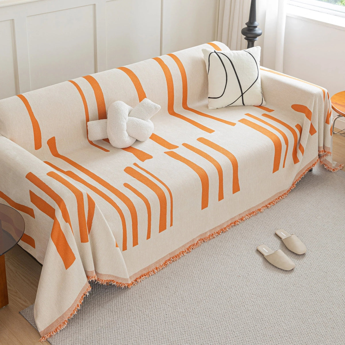 Soft Cozy Chenille Throw Cover for Couch with Tassel Accents, Dustproof Soft Throws for Sofa - TaroTextile