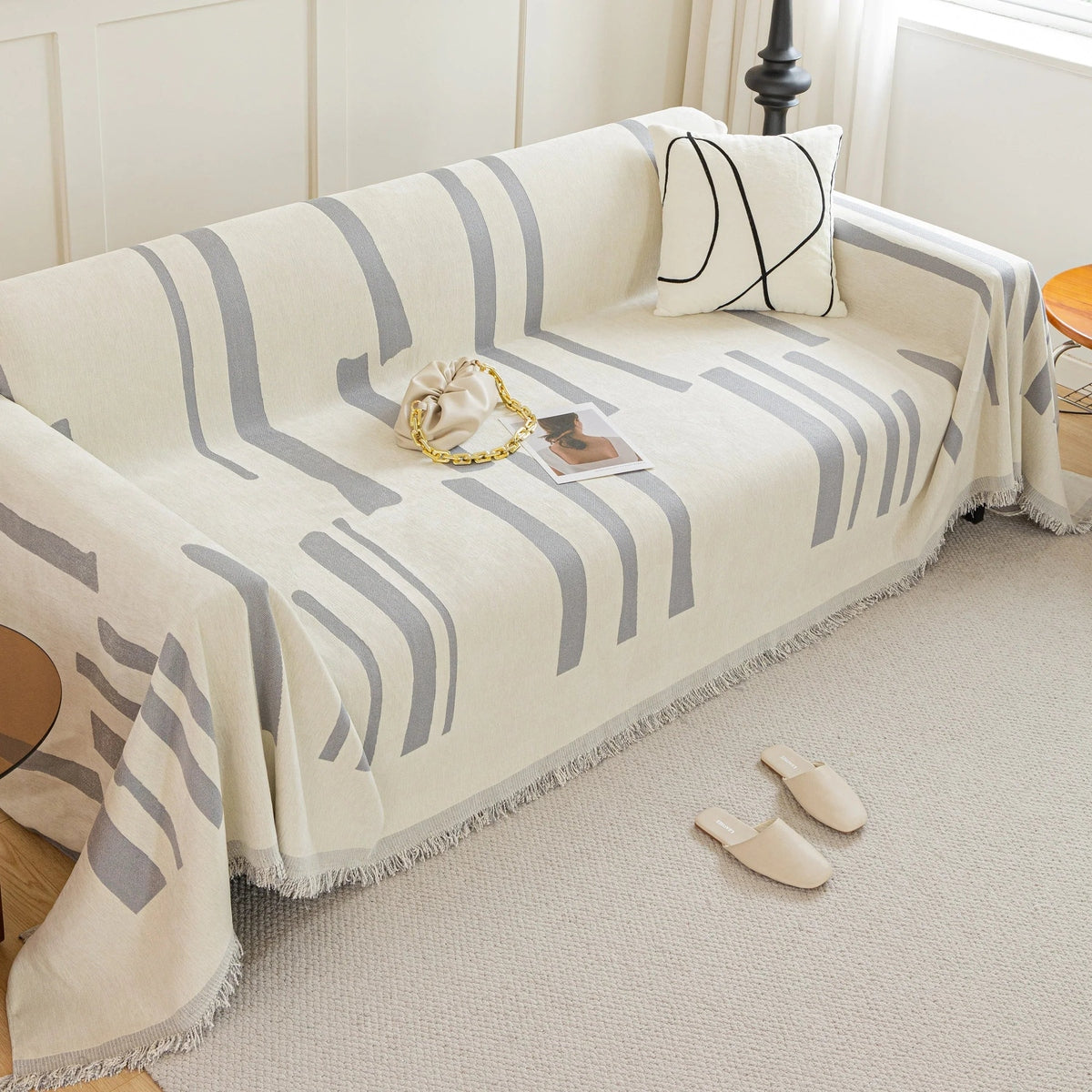 Soft Cozy Chenille Throw Cover for Couch with Tassel Accents, Dustproof Soft Throws for Sofa - TaroTextile