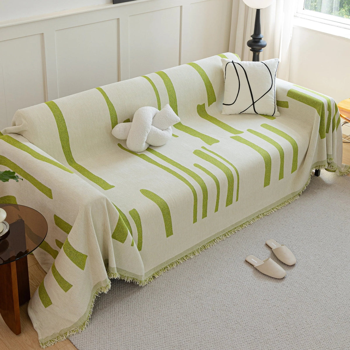 Soft Cozy Chenille Throw Cover for Couch with Tassel Accents, Dustproof Soft Throws for Sofa - TaroTextile