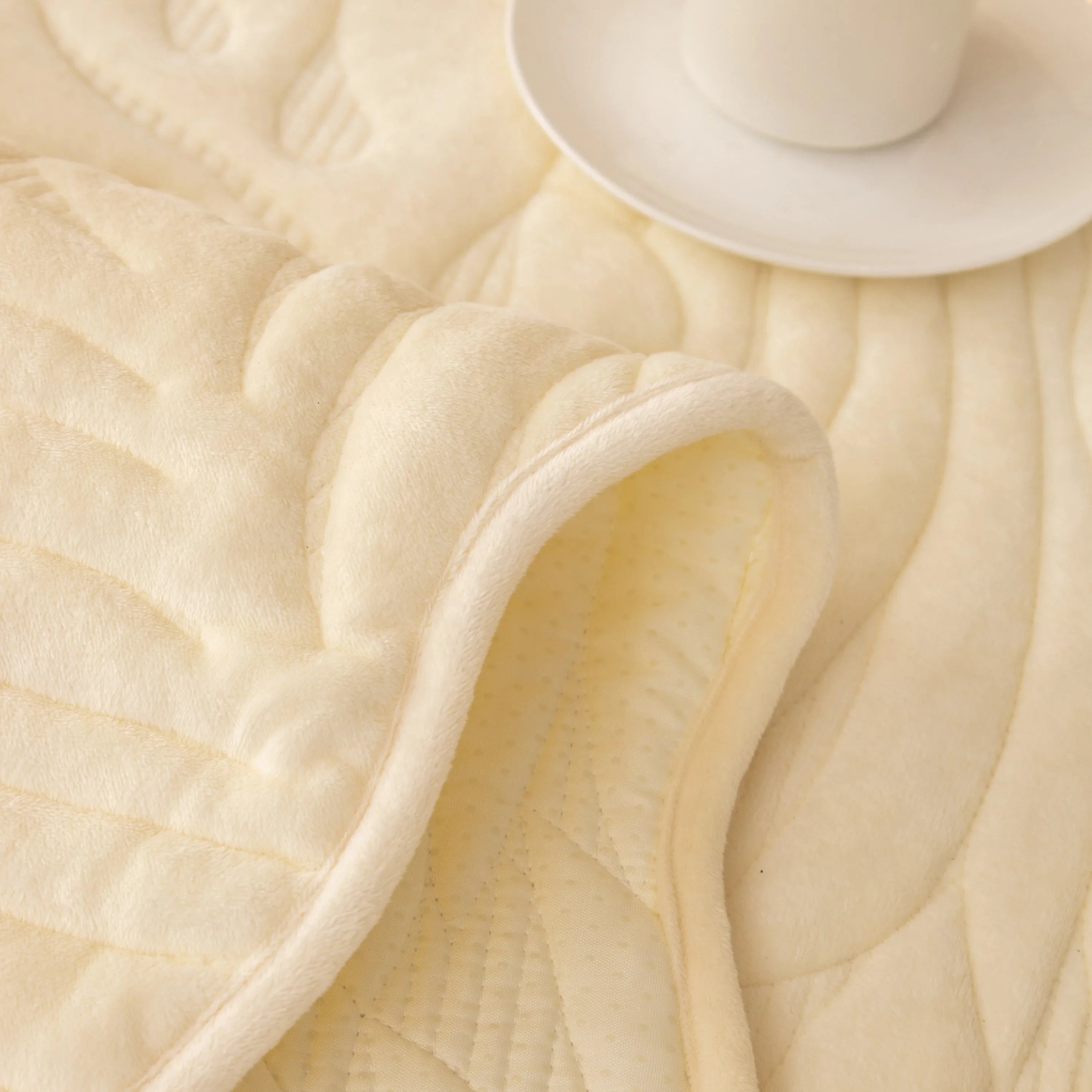 Soft Furry Velvet Plush Non-Slip Sofa Cover Quilted Palm Leaves Sectional Couch Cover for Kids and Pets - TaroTextile