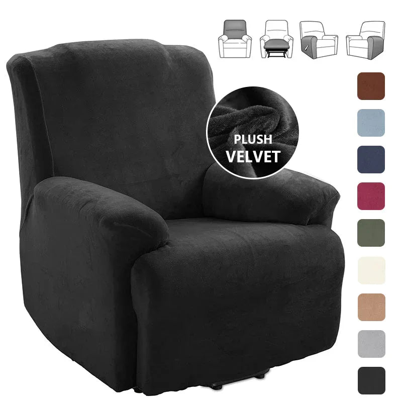 Soft Plush Velvet Recliner Chair Cover - Fleece Armchair Slipcover with Pocket - 4 Pieces Furniture Cover Protector for Reclining Chair - TaroTextile