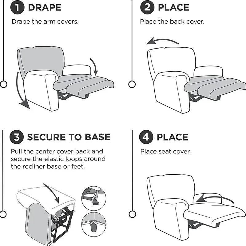 Soft Plush Velvet Recliner Chair Cover - Fleece Armchair Slipcover with Pocket - 4 Pieces Furniture Cover Protector for Reclining Chair - TaroTextile