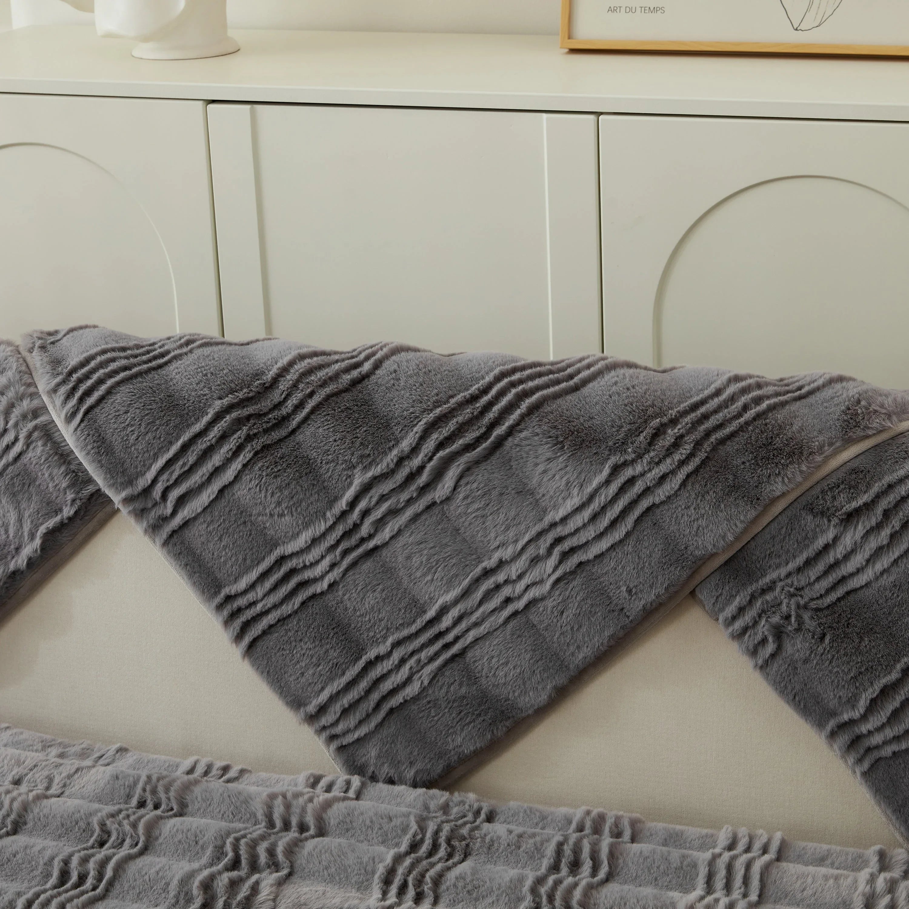 Soft Thick Faux Fur Sofa Cover Stripe Fluffy Fuzzy Non-Slip Washable Couch Covers - TaroTextile