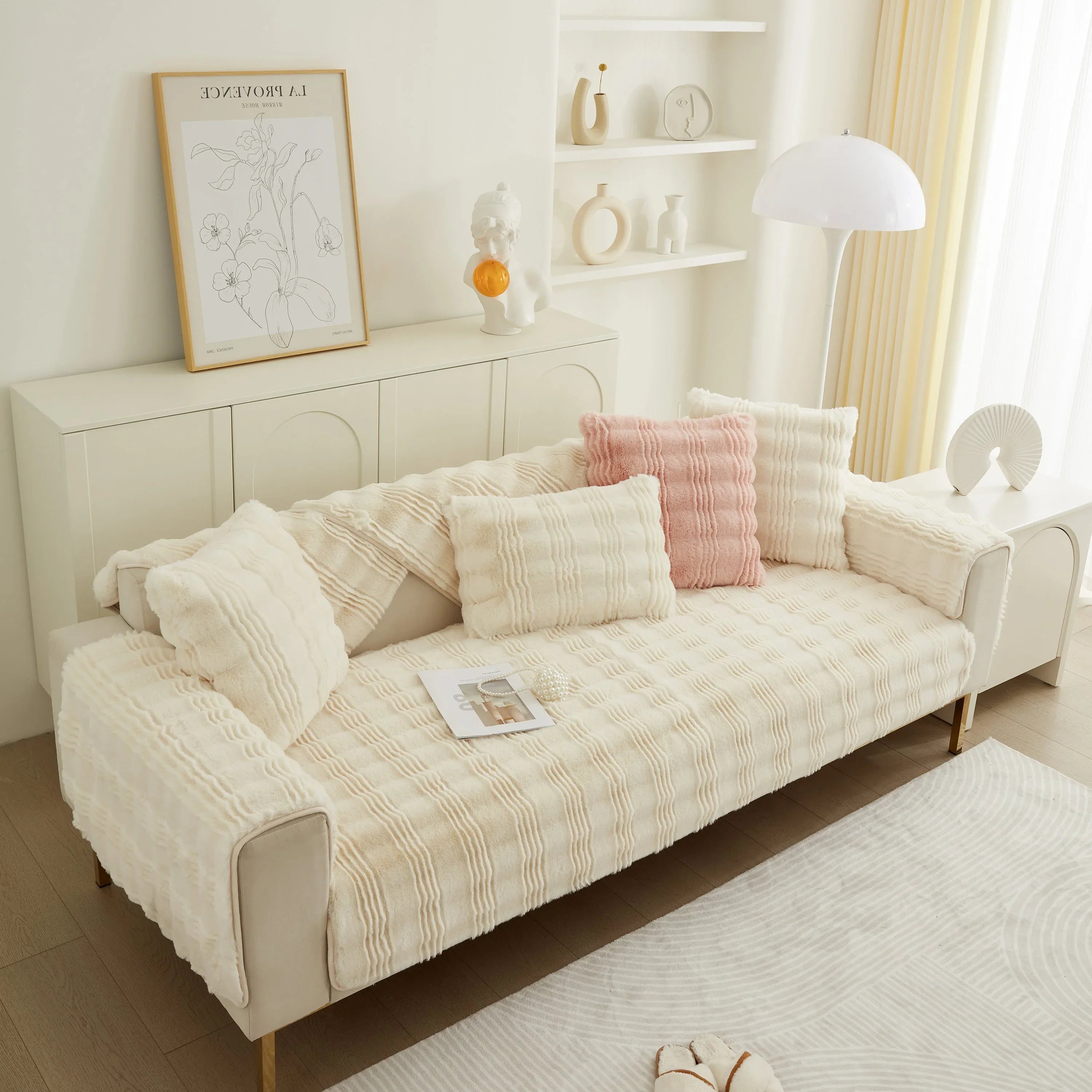Soft Thick Faux Fur Sofa Cover Stripe Fluffy Fuzzy Non-Slip Washable Couch Covers - TaroTextile