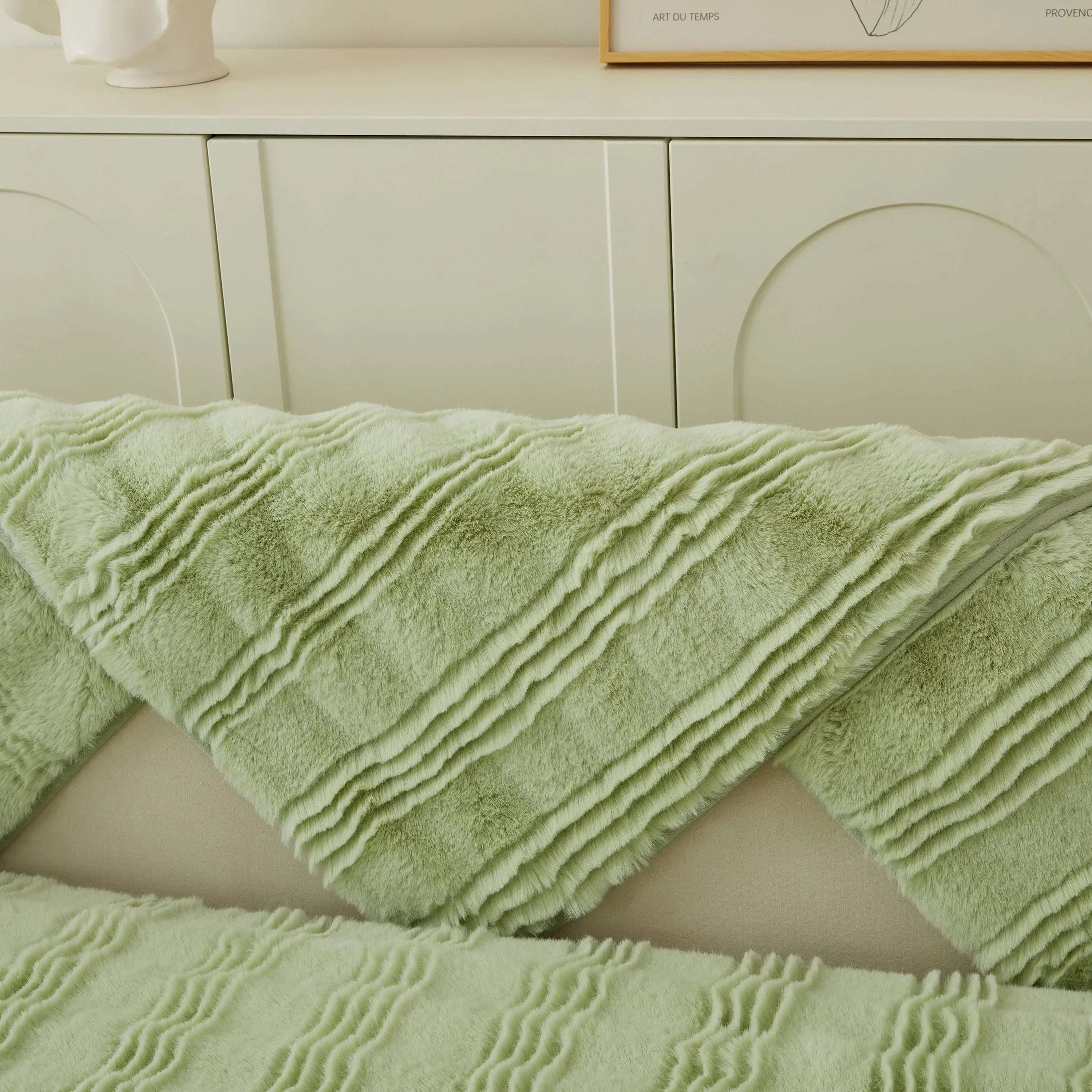 Soft Thick Faux Fur Sofa Cover Stripe Fluffy Fuzzy Non-Slip Washable Couch Covers - TaroTextile