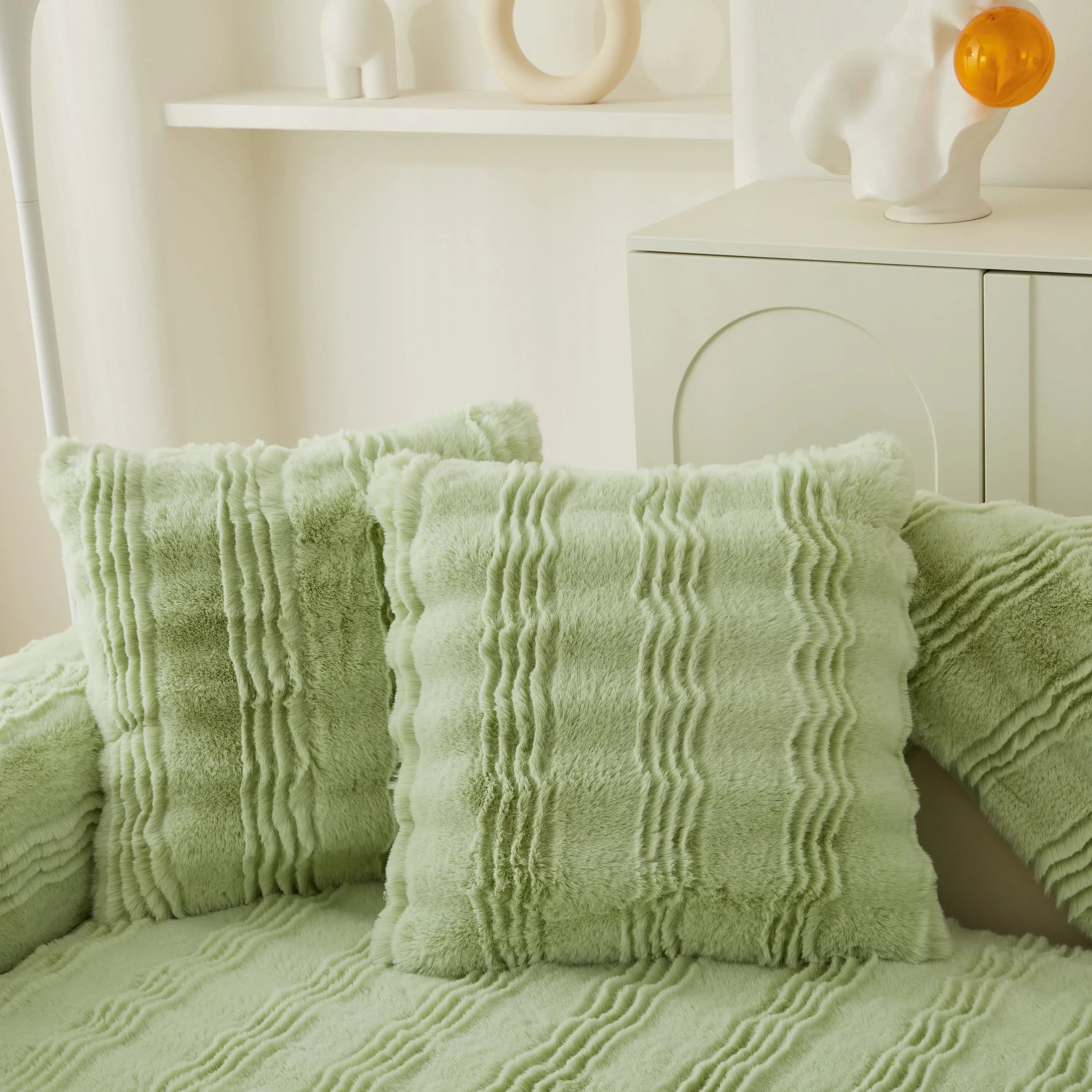 Soft Thick Faux Fur Sofa Cover Stripe Fluffy Fuzzy Non-Slip Washable Couch Covers - TaroTextile