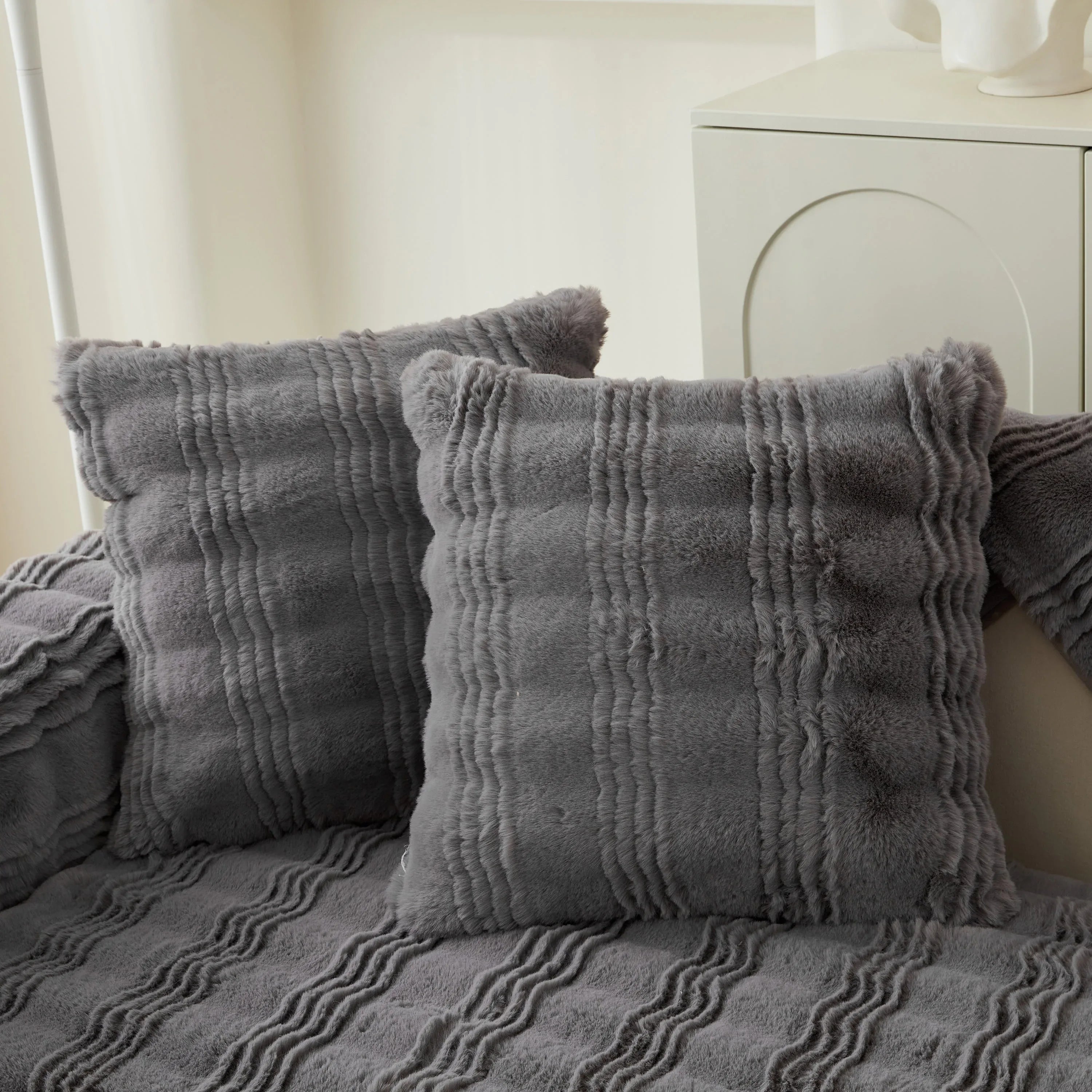 Soft Thick Faux Fur Sofa Cover Stripe Fluffy Fuzzy Non-Slip Washable Couch Covers - TaroTextile