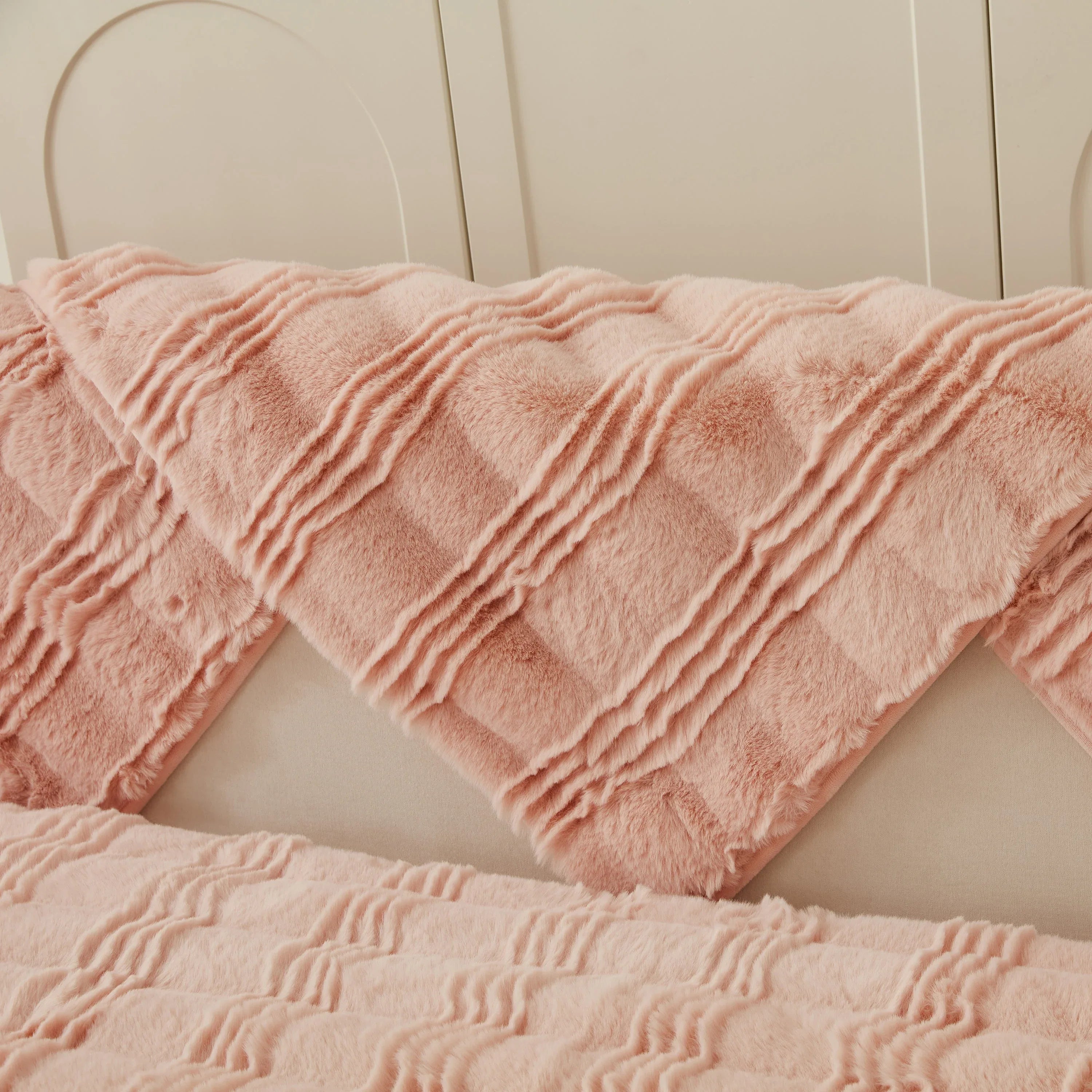 Soft Thick Faux Fur Sofa Cover Stripe Fluffy Fuzzy Non-Slip Washable Couch Covers - TaroTextile