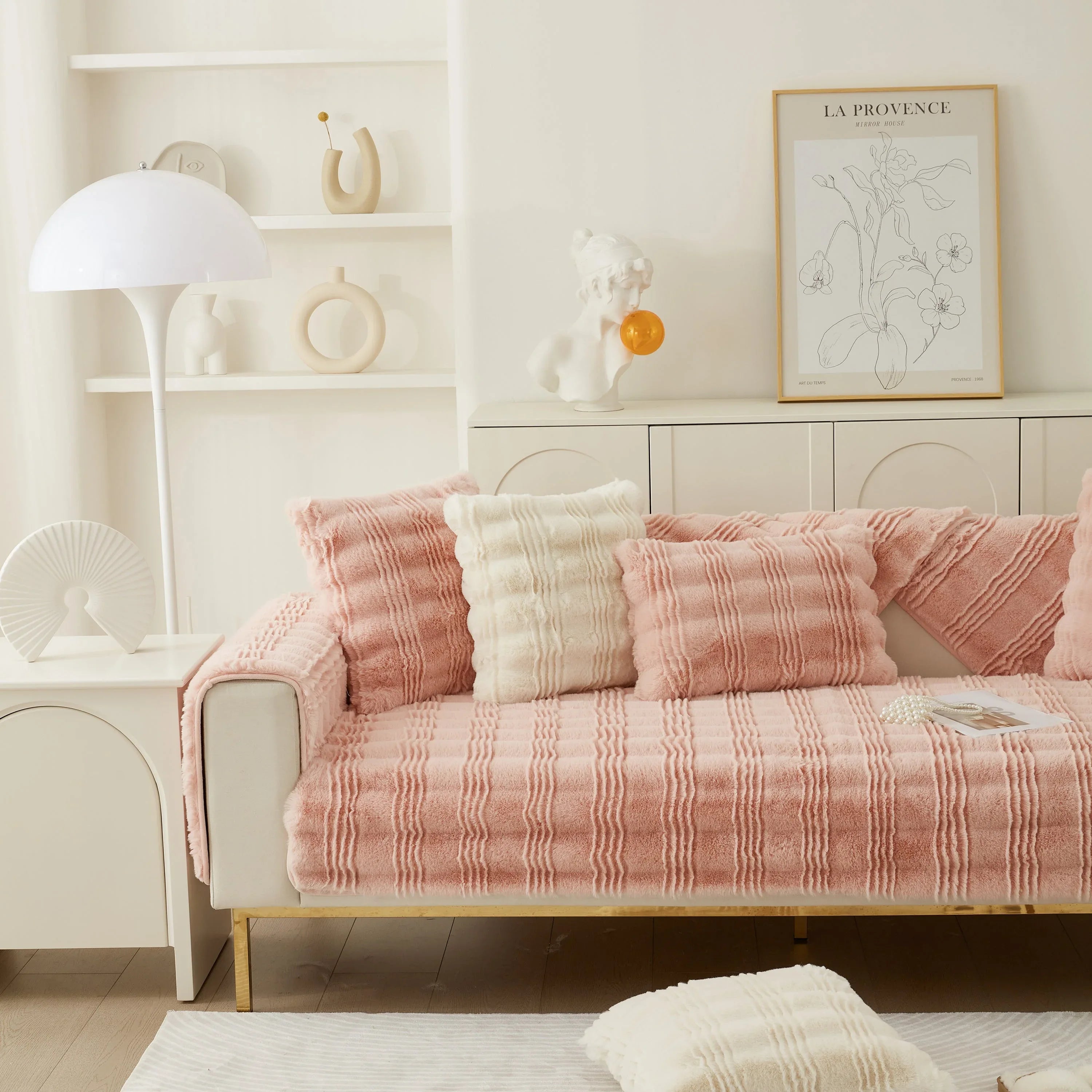 Soft Thick Faux Fur Sofa Cover Stripe Fluffy Fuzzy Non-Slip Washable Couch Covers - TaroTextile