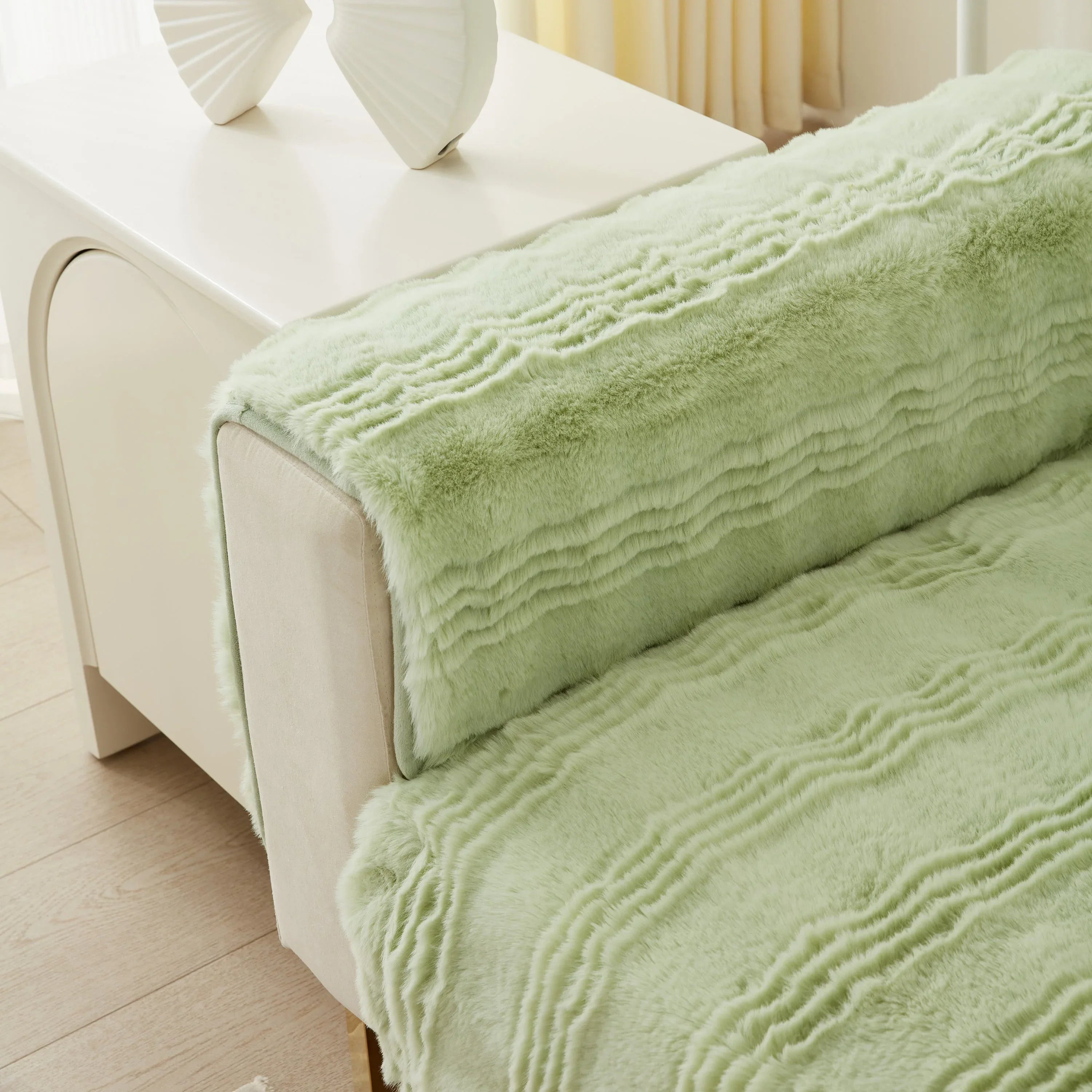 Soft Thick Faux Fur Sofa Cover Stripe Fluffy Fuzzy Non-Slip Washable Couch Covers - TaroTextile