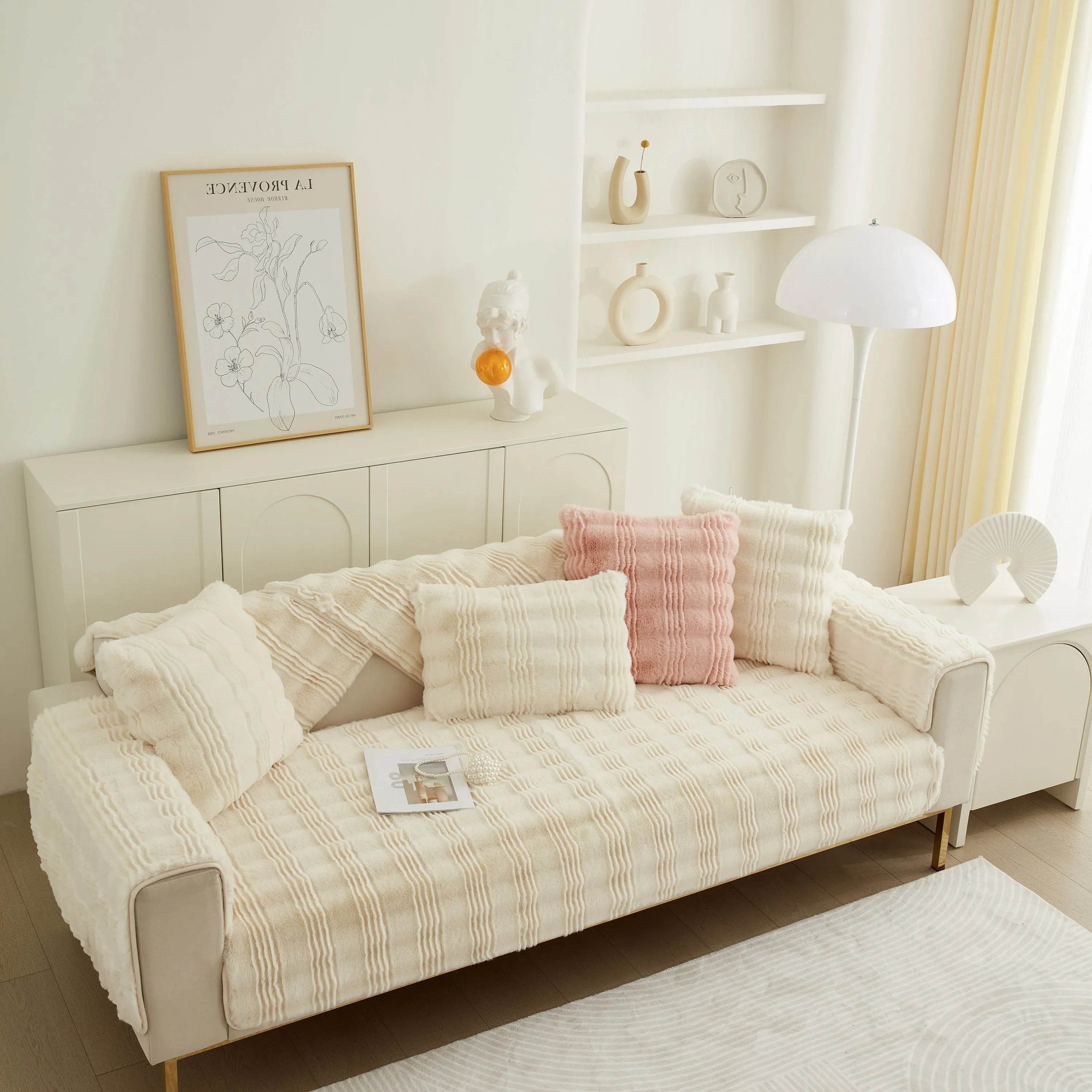 Soft Thick Faux Fur Sofa Cover Stripe Fluffy Fuzzy Non-Slip Washable Couch Covers - TaroTextile