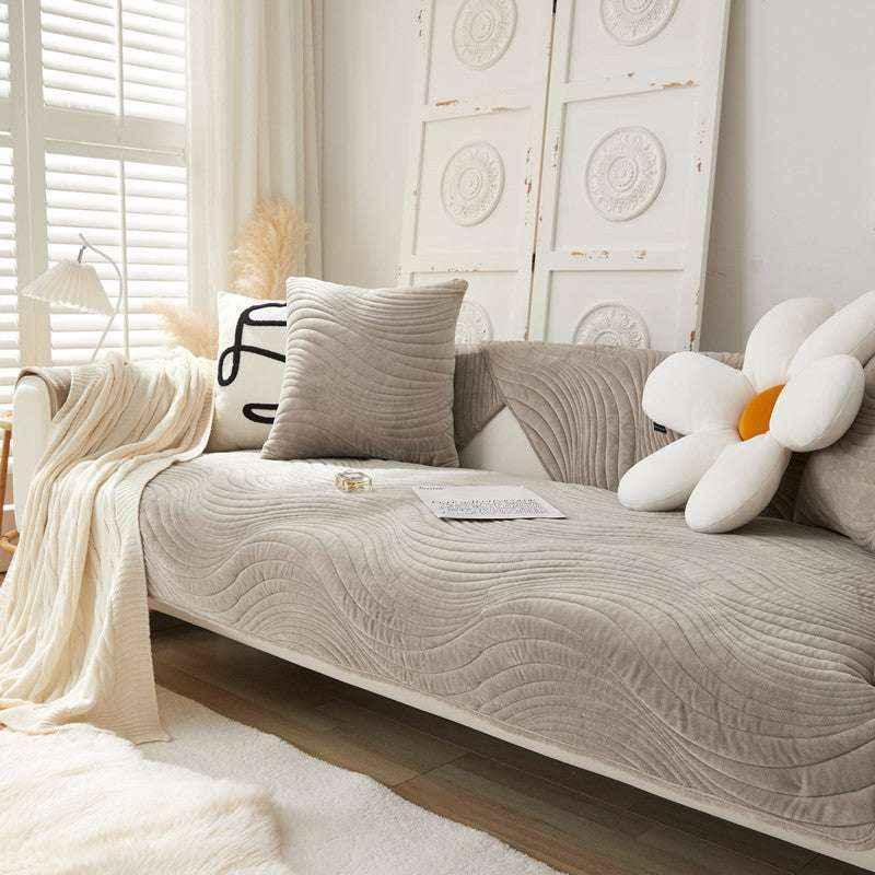 Soft Velvet Sofa Mat Non-Slip Cozy Couch Chair Cover Durable Slipcover - TaroTextile