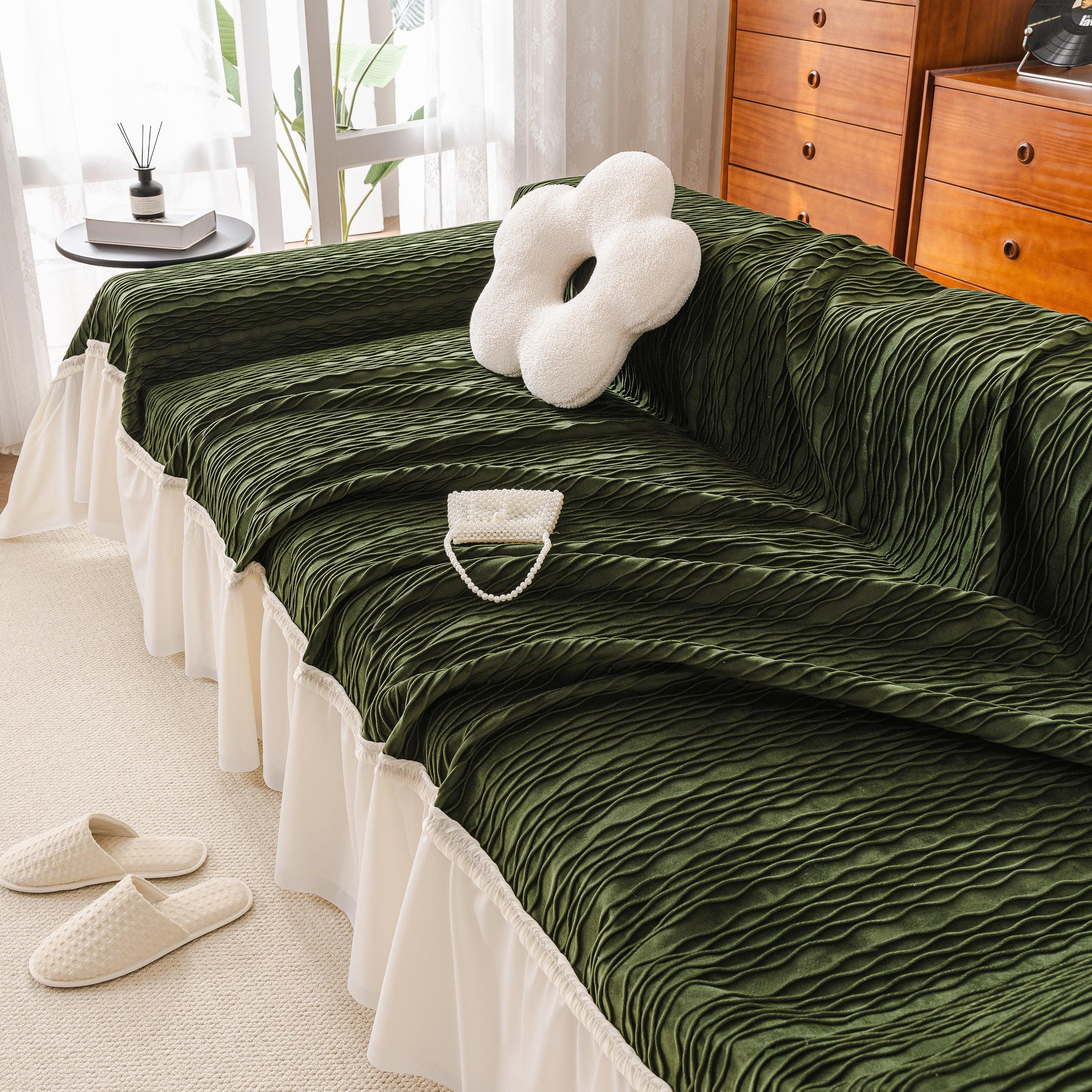 Soft Warm Flannel Couch Cover Throw Blanket with French Flounce, Beautiful Furniture Throws for Sofas - TaroTextile