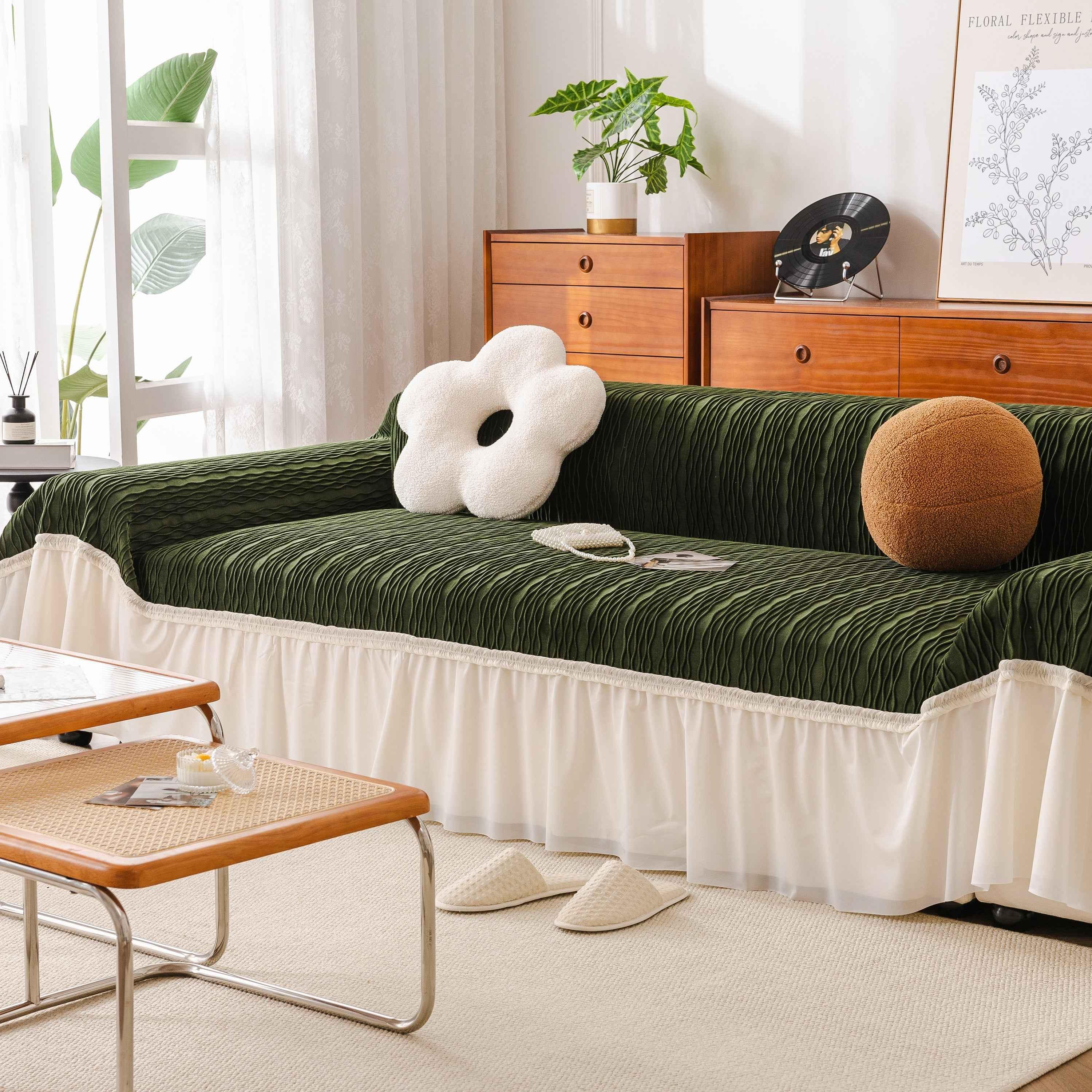 Soft Warm Flannel Couch Cover Throw Blanket with French Flounce, Beautiful Furniture Throws for Sofas - TaroTextile