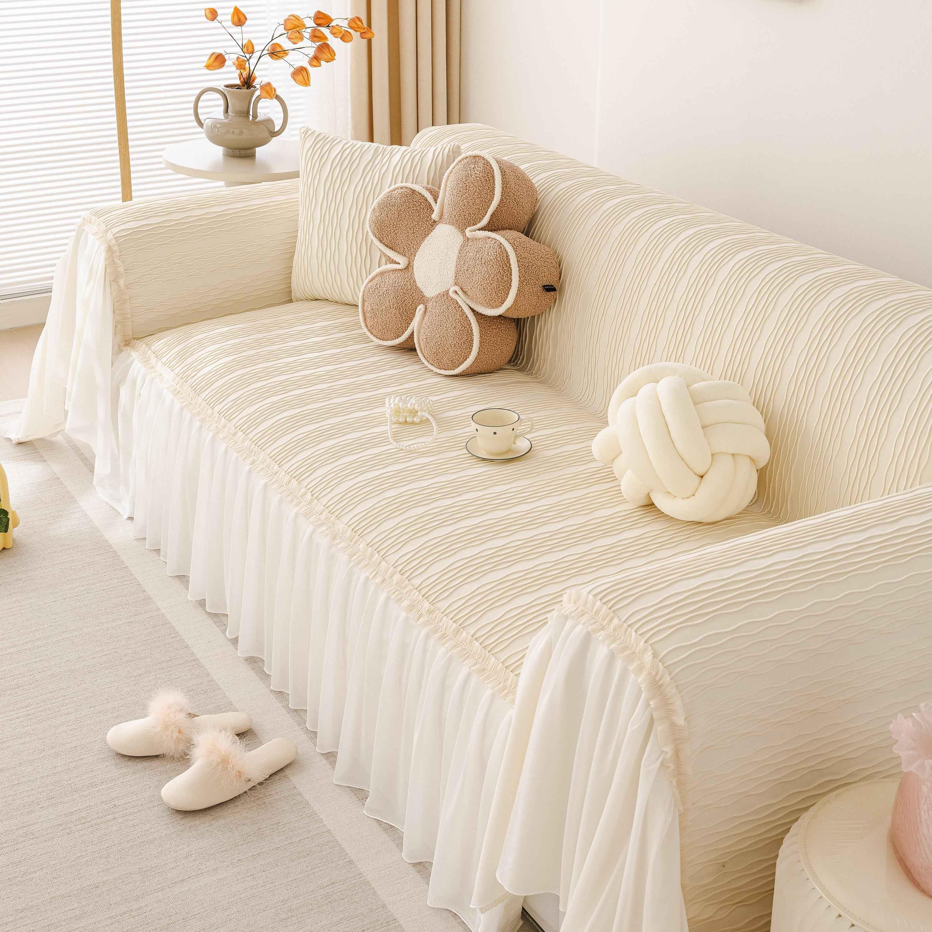 Soft Warm Flannel Couch Cover Throw Blanket with French Flounce, Beautiful Furniture Throws for Sofas - TaroTextile