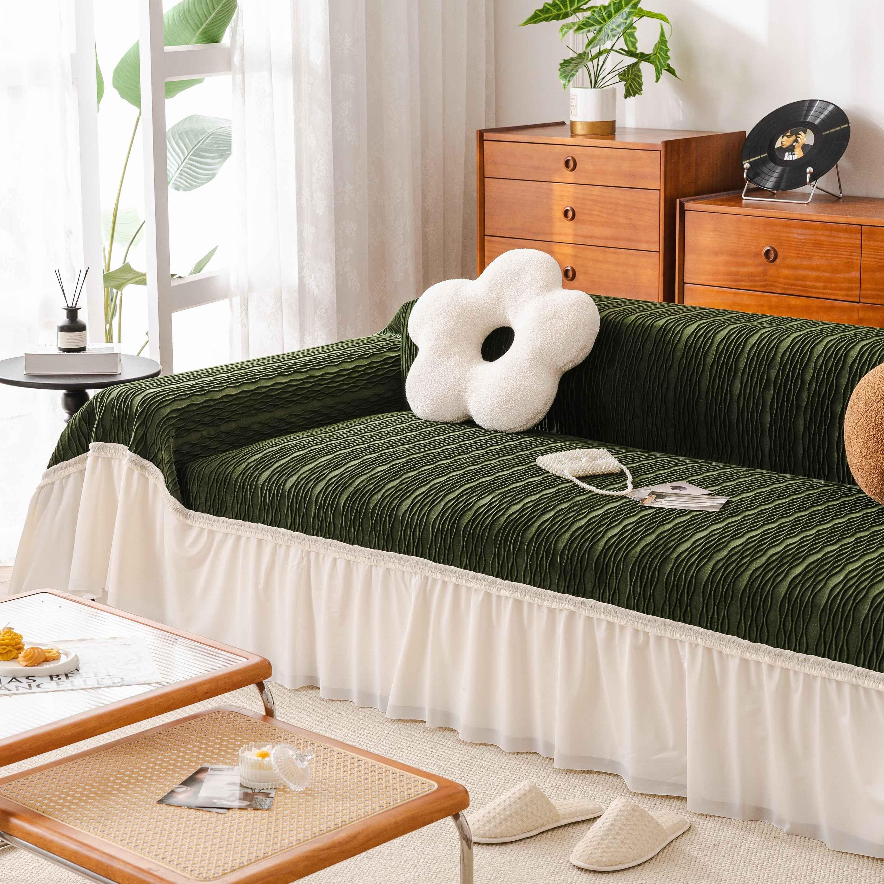 Soft Warm Flannel Couch Cover Throw Blanket with French Flounce, Beautiful Furniture Throws for Sofas - TaroTextile