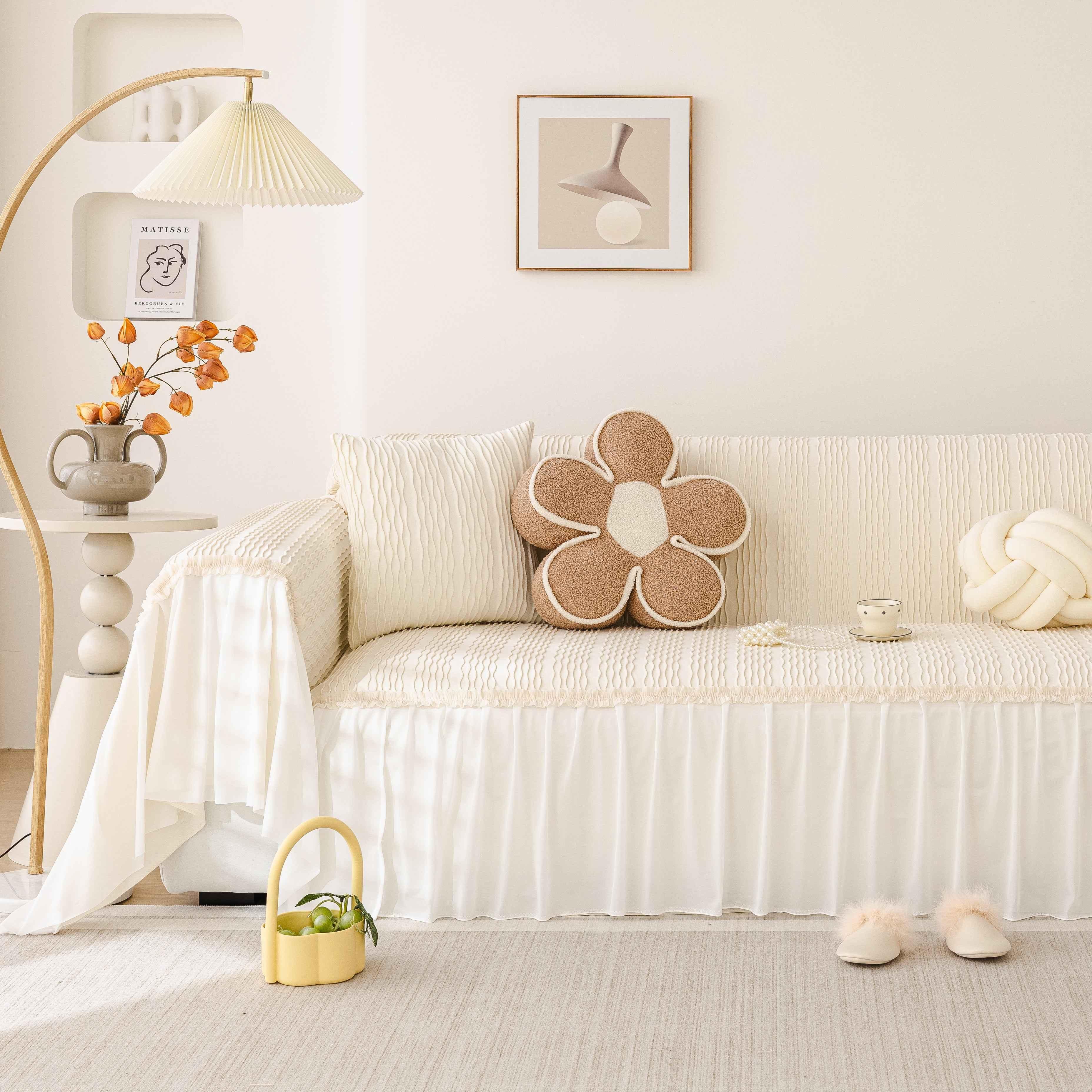 Soft Warm Flannel Couch Cover Throw Blanket with French Flounce, Beautiful Furniture Throws for Sofas - TaroTextile