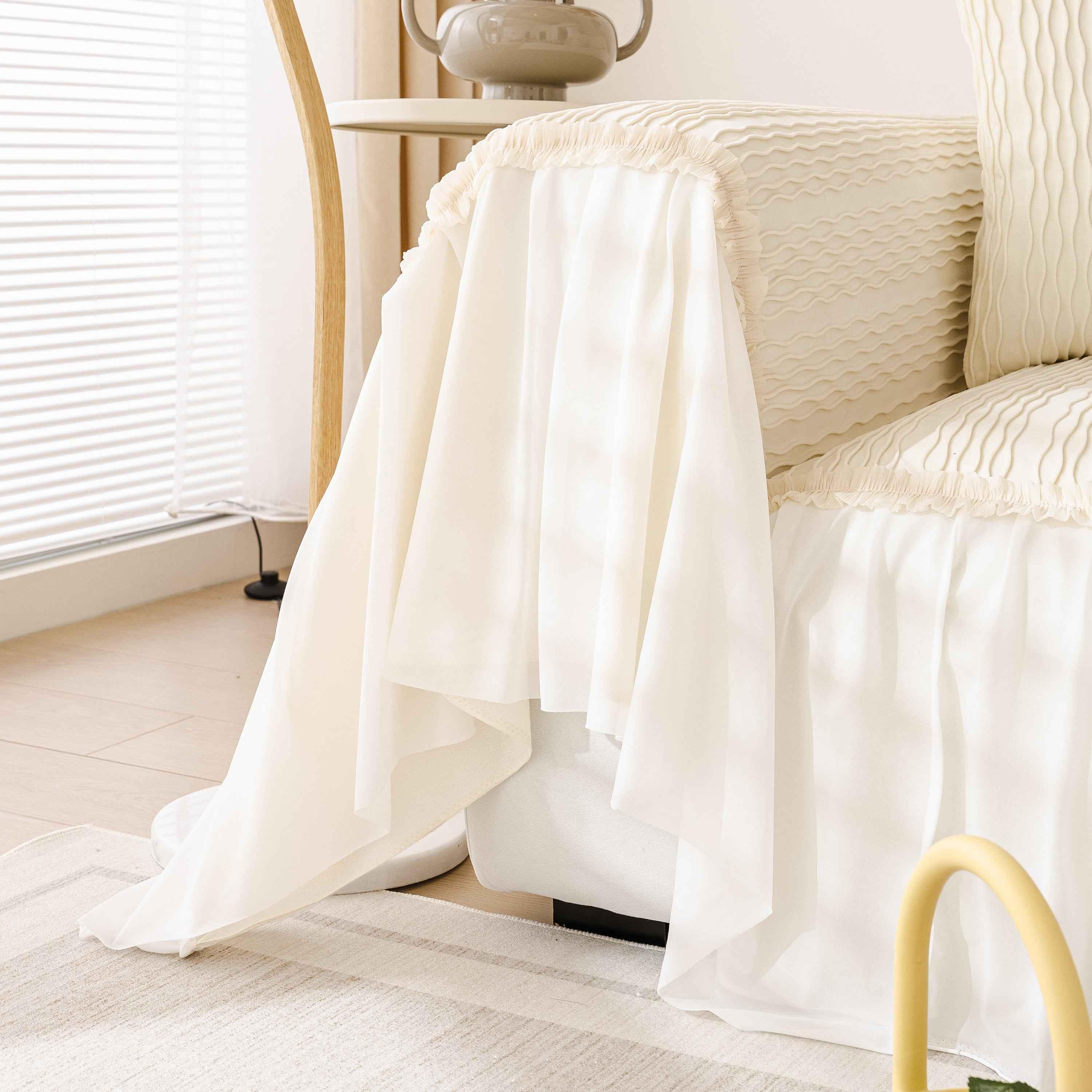 Soft Warm Flannel Couch Cover Throw Blanket with French Flounce, Beautiful Furniture Throws for Sofas - TaroTextile