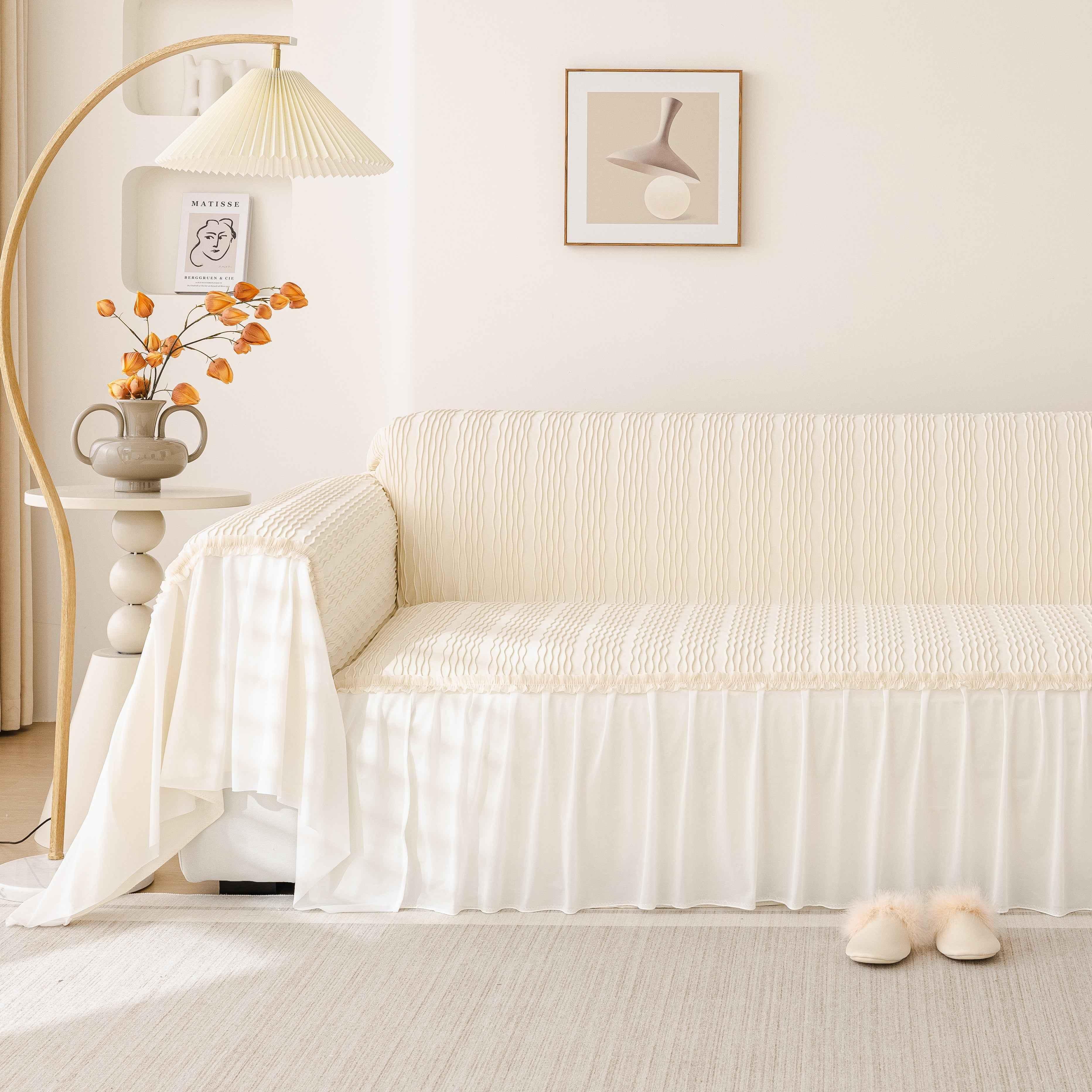 Soft Warm Flannel Couch Cover Throw Blanket with French Flounce, Beautiful Furniture Throws for Sofas - TaroTextile