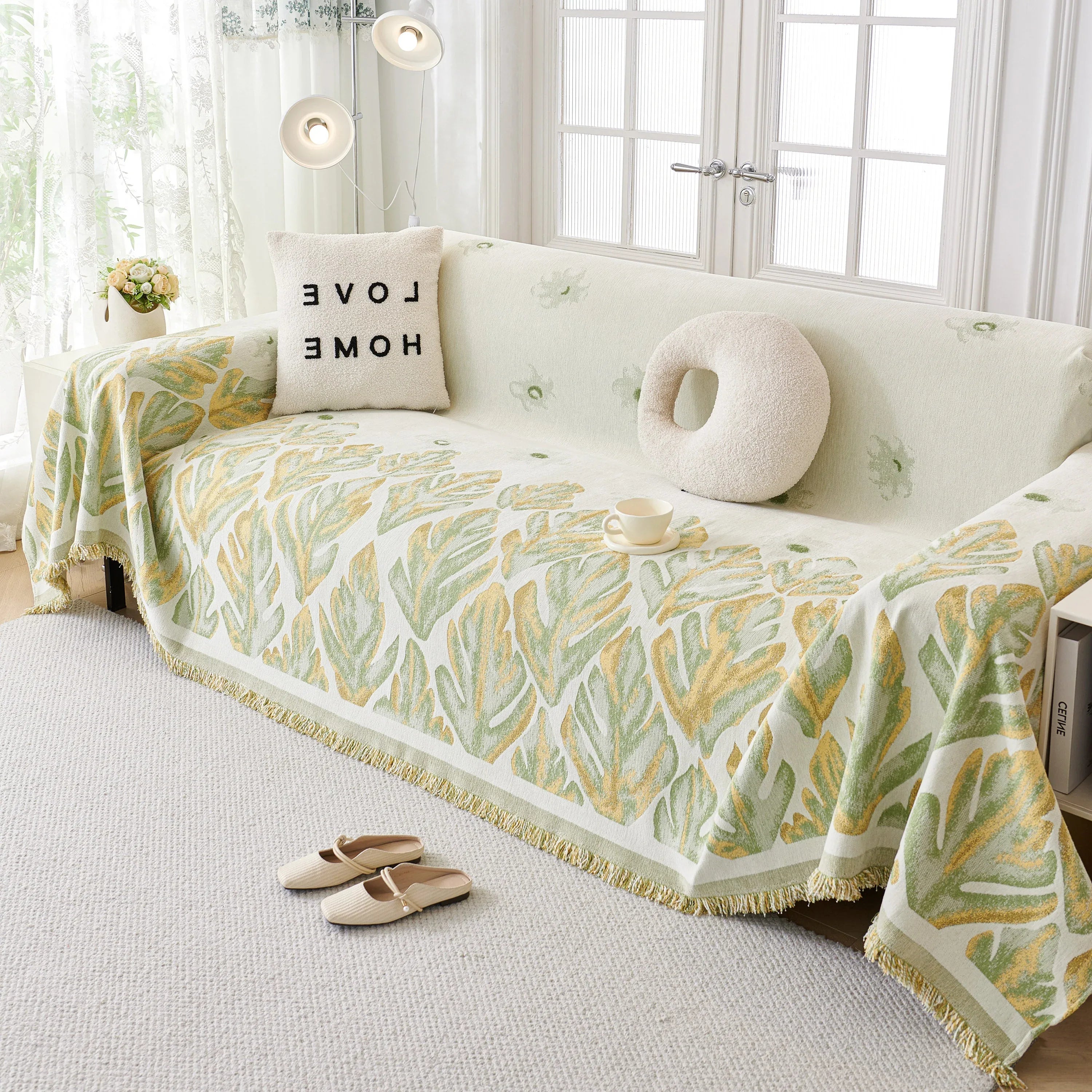 Soft Woven Leaf Couch Blanket, Pet-friendly Sectional Sofa Slipcover For Cats Dogs - TaroTextile