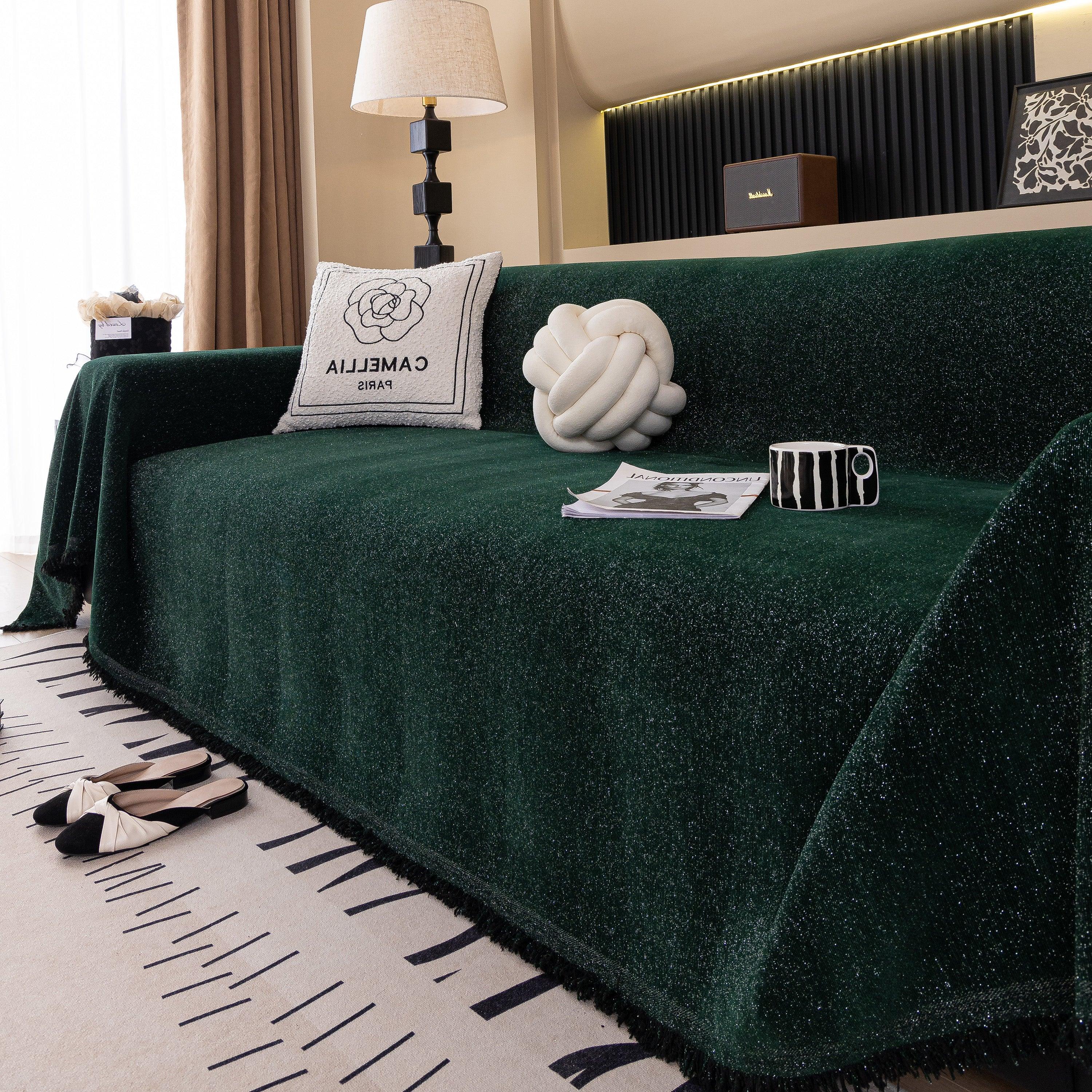 Solid Color Chenille Sofa Cover Blanket Furniture Covers for Sofas and Loveseats - TaroTextile