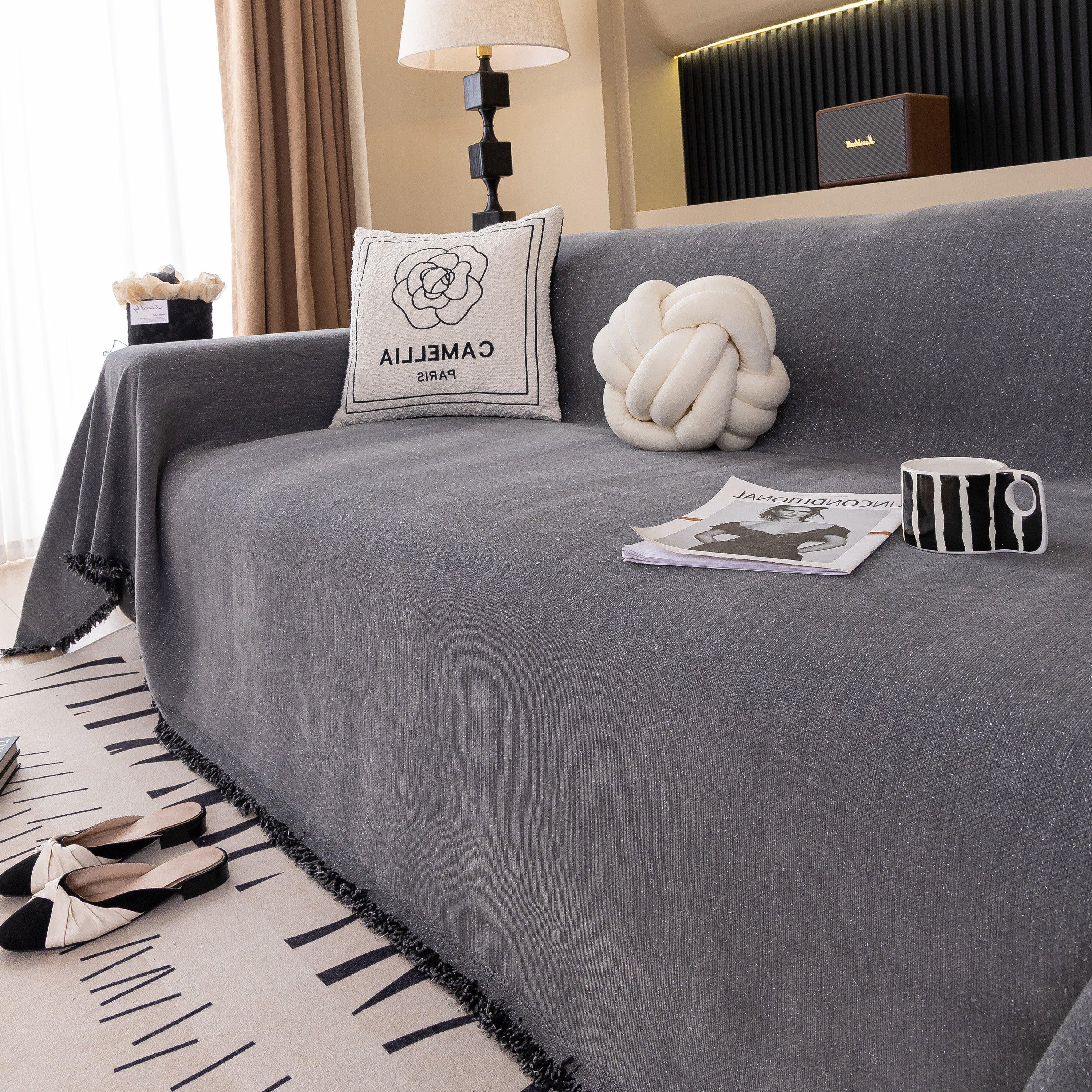 Solid Color Chenille Sofa Cover Blanket Furniture Covers for Sofas and Loveseats - TaroTextile