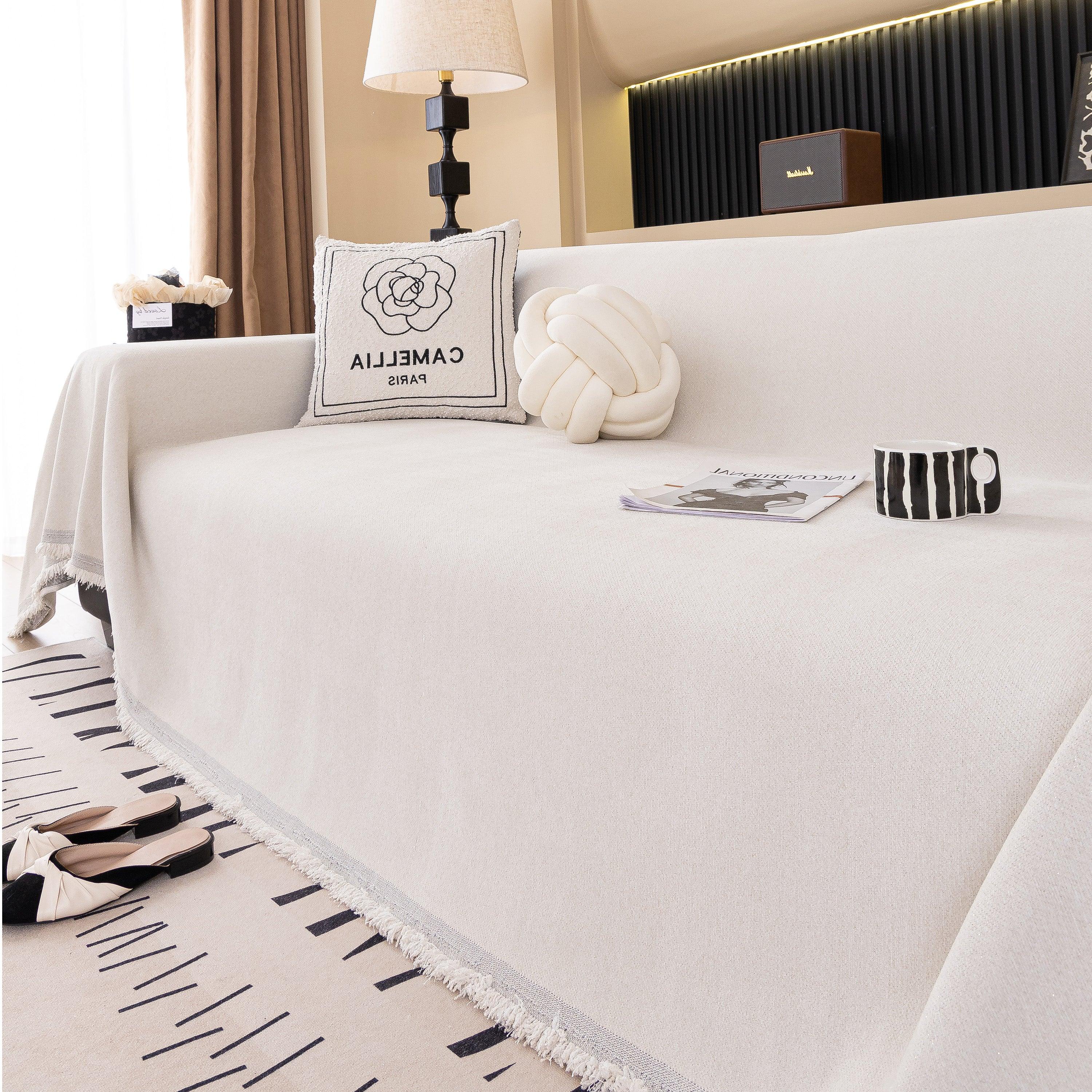 Solid Color Chenille Sofa Cover Blanket Furniture Covers for Sofas and Loveseats - TaroTextile