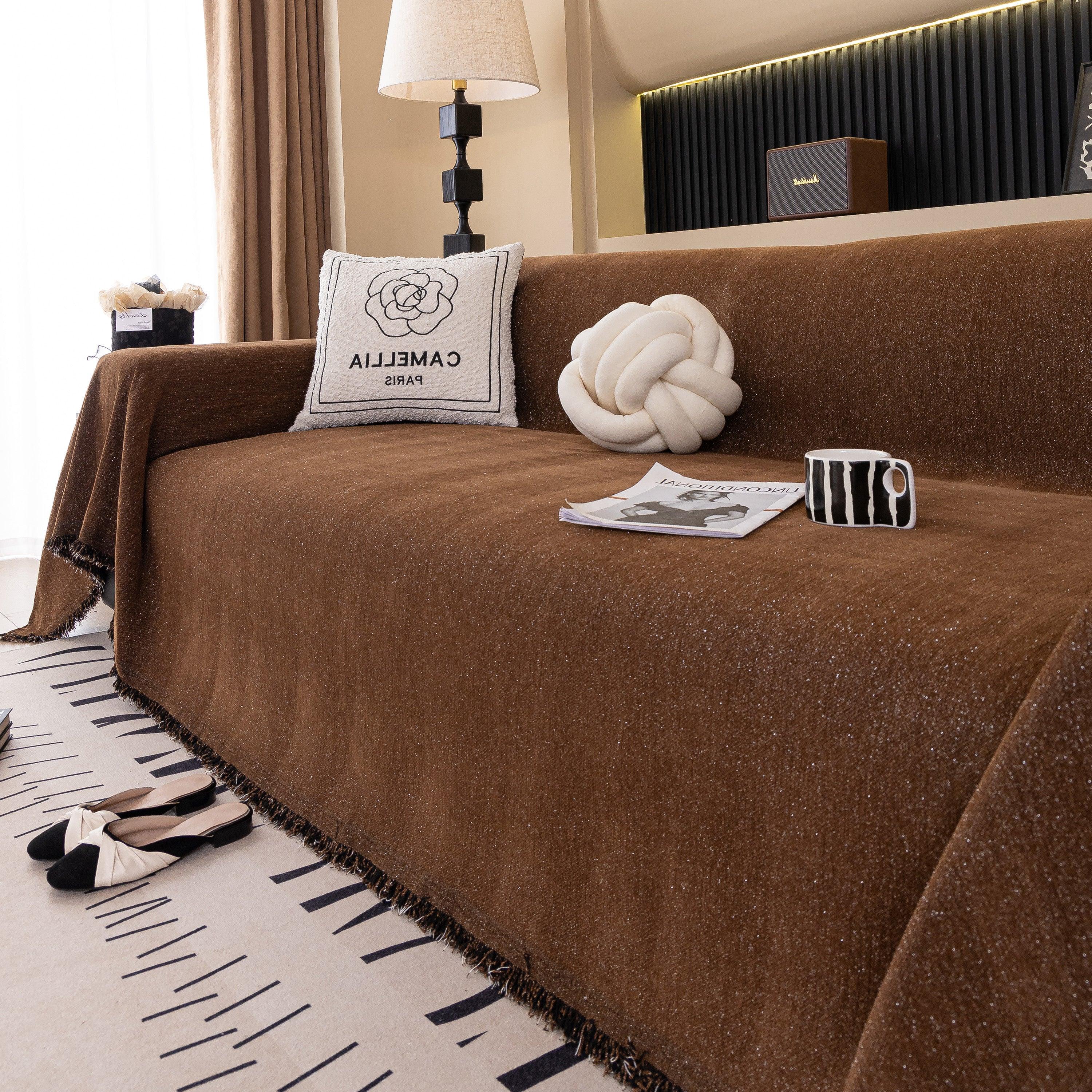 Solid Color Chenille Sofa Cover Blanket Furniture Covers for Sofas and Loveseats - TaroTextile