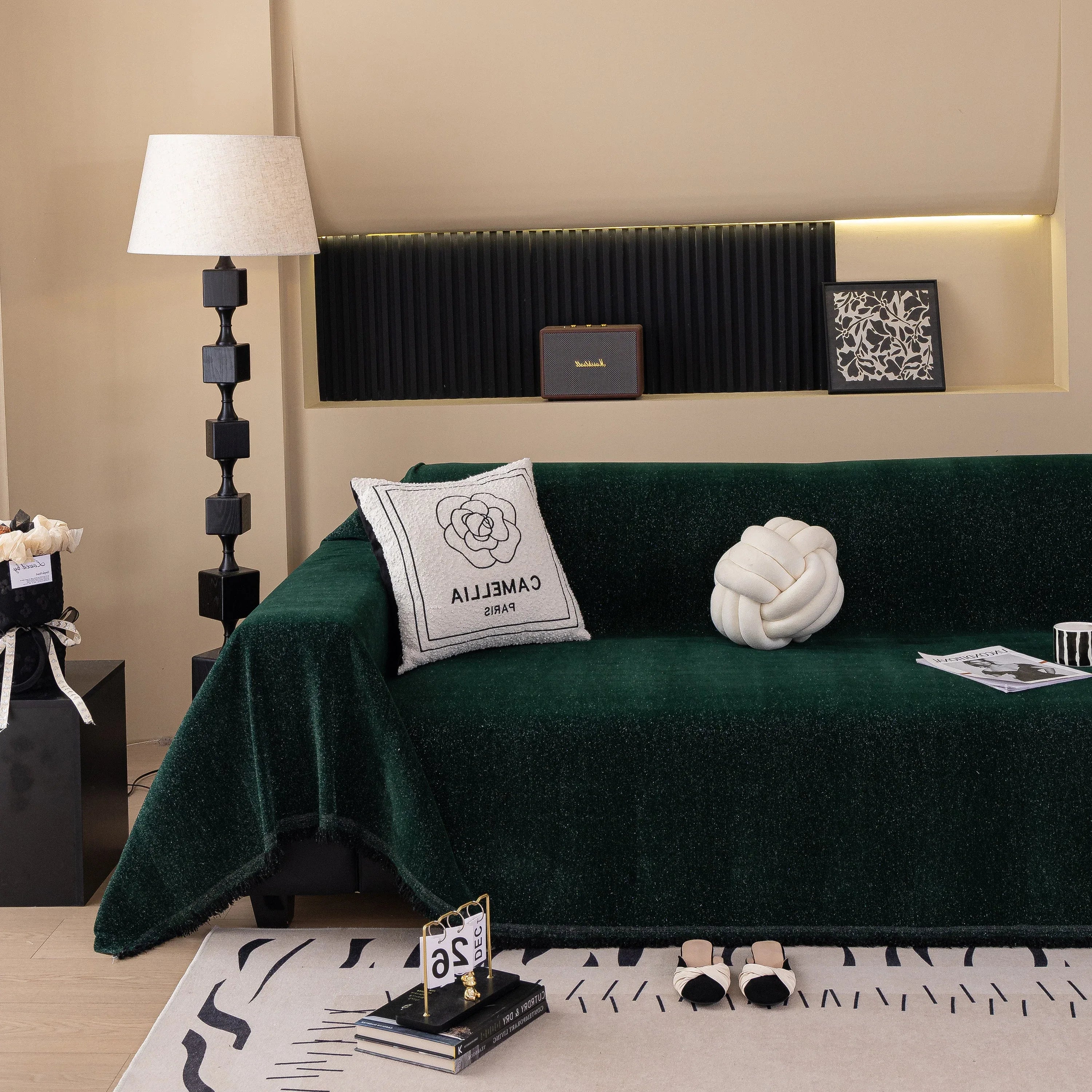 Solid Color Chenille Sofa Cover Blanket Furniture Covers for Sofas and Loveseats - TaroTextile