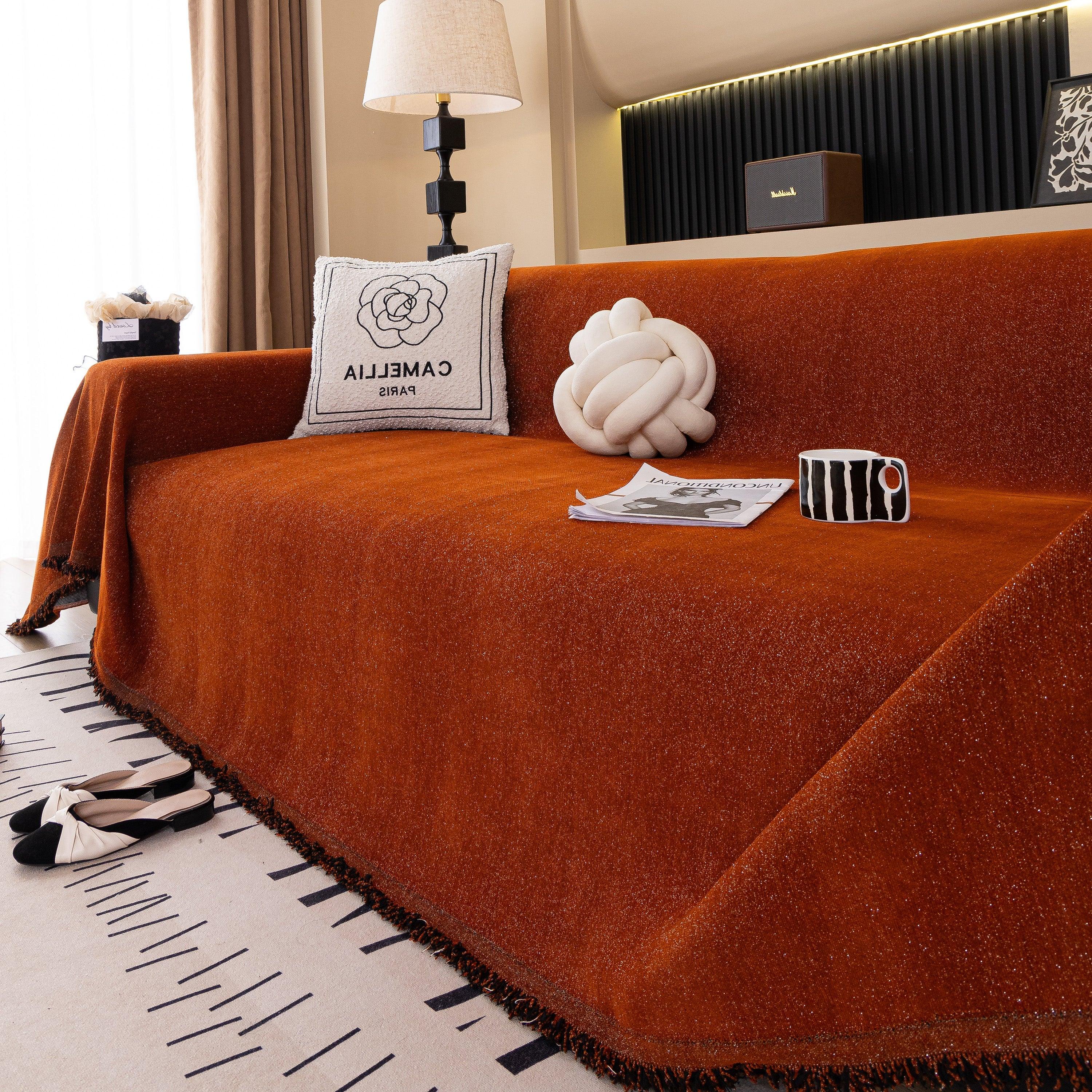 Solid Color Chenille Sofa Cover Blanket Furniture Covers for Sofas and Loveseats - TaroTextile