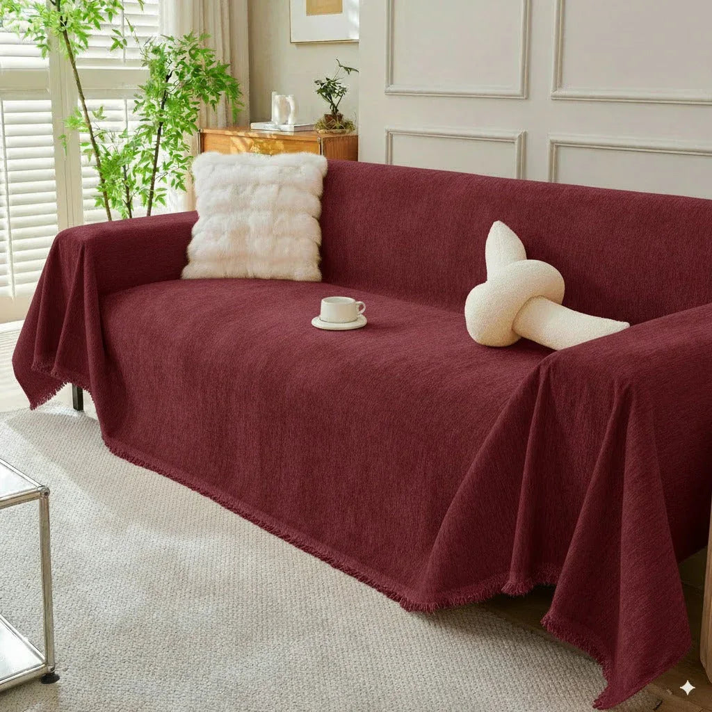 Solid Color Chenille Sofa Throw Blanket, Soft & Plush Decorative Couch Throw Cover - TaroTextile