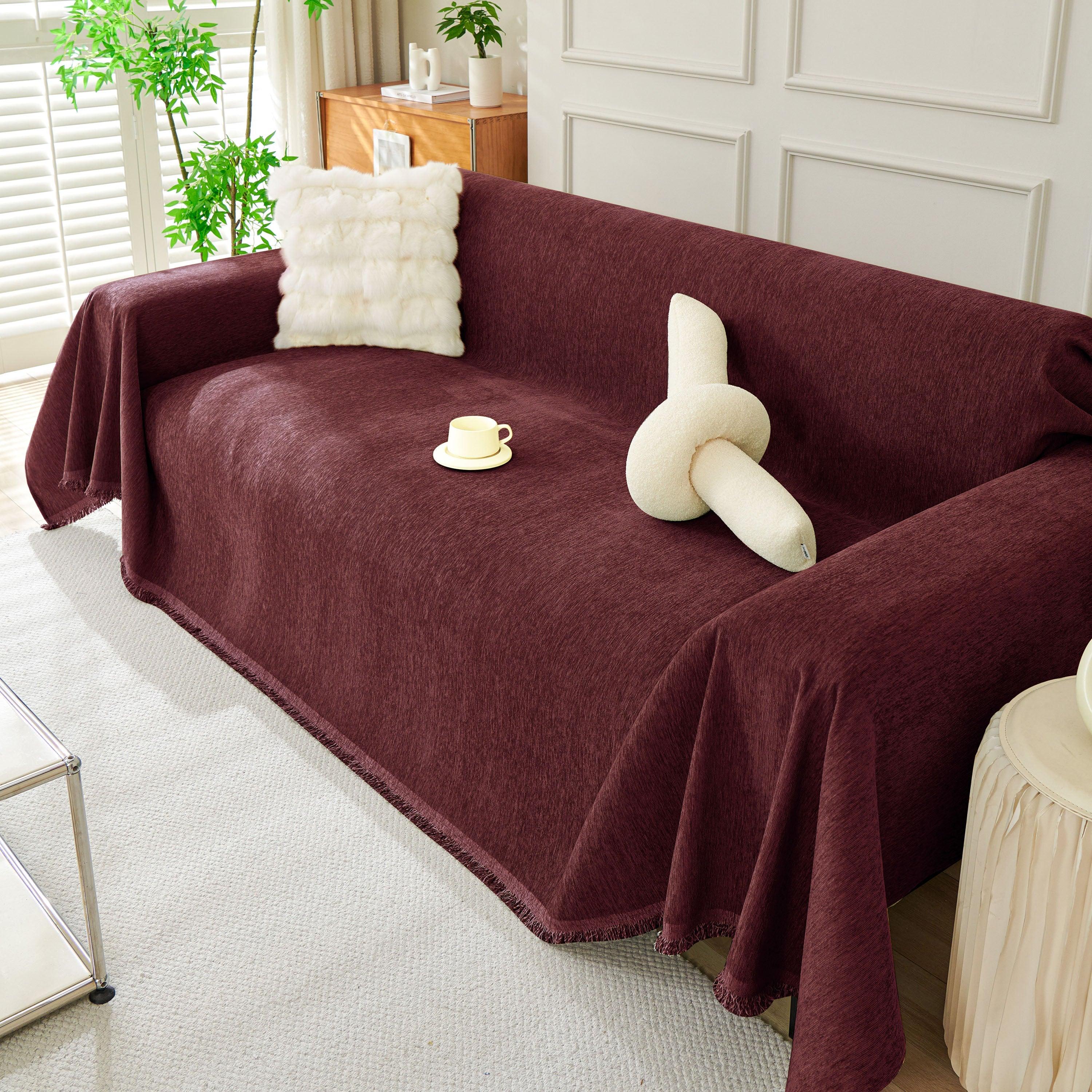 Solid Color Chenille Sofa Throw Blanket, Soft & Plush Decorative Couch Throw Cover - TaroTextile
