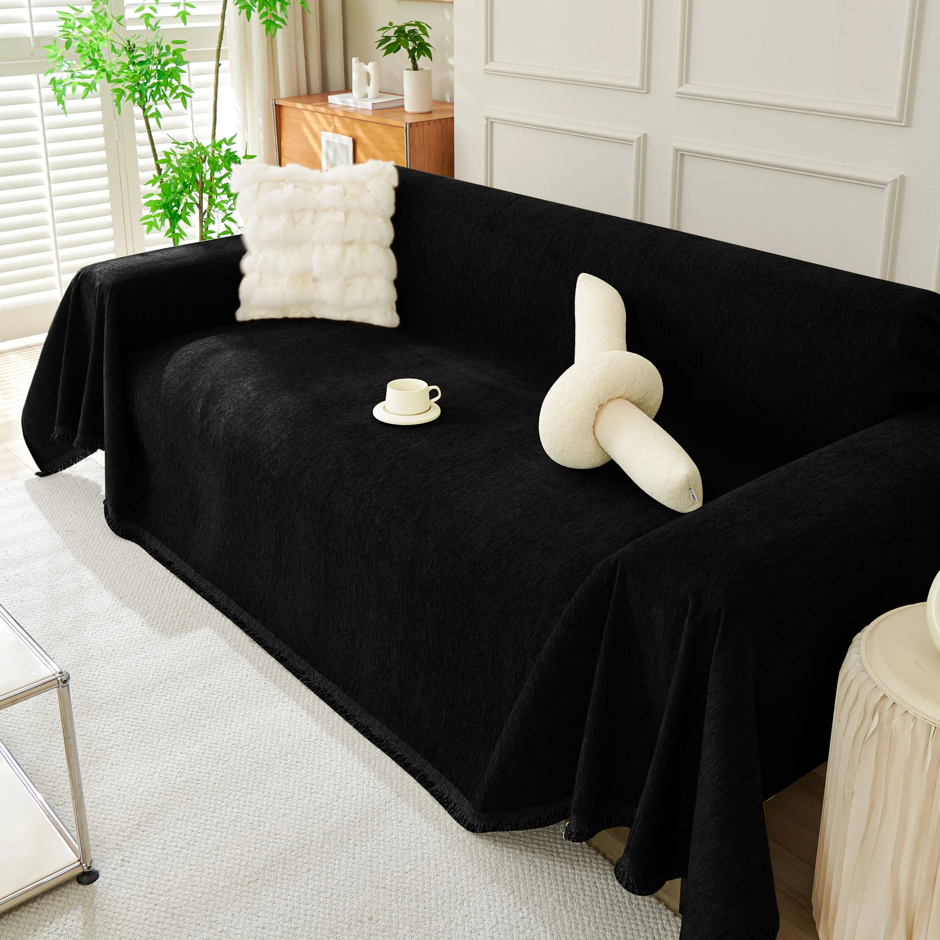 Solid Color Chenille Sofa Throw Blanket, Soft & Plush Decorative Couch Throw Cover - TaroTextile