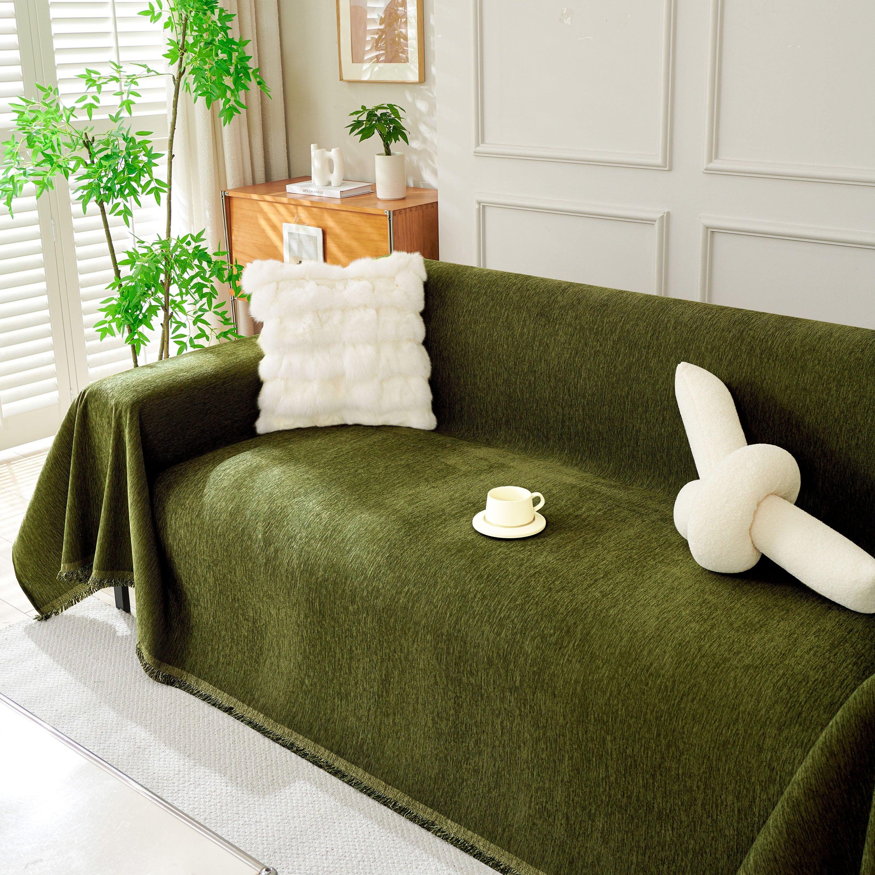 Solid Color Chenille Sofa Throw Blanket, Soft & Plush Decorative Couch Throw Cover - TaroTextile