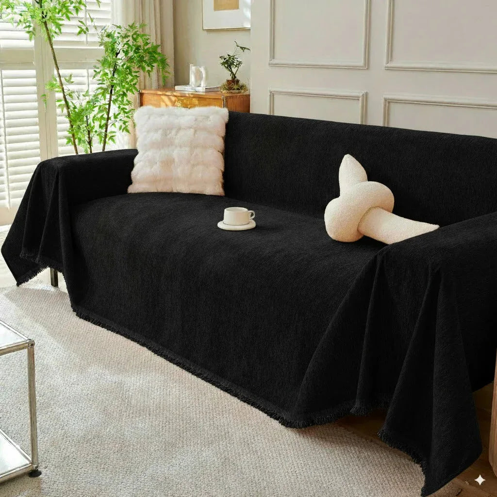 Solid Color Chenille Sofa Throw Blanket, Soft & Plush Decorative Couch Throw Cover - TaroTextile