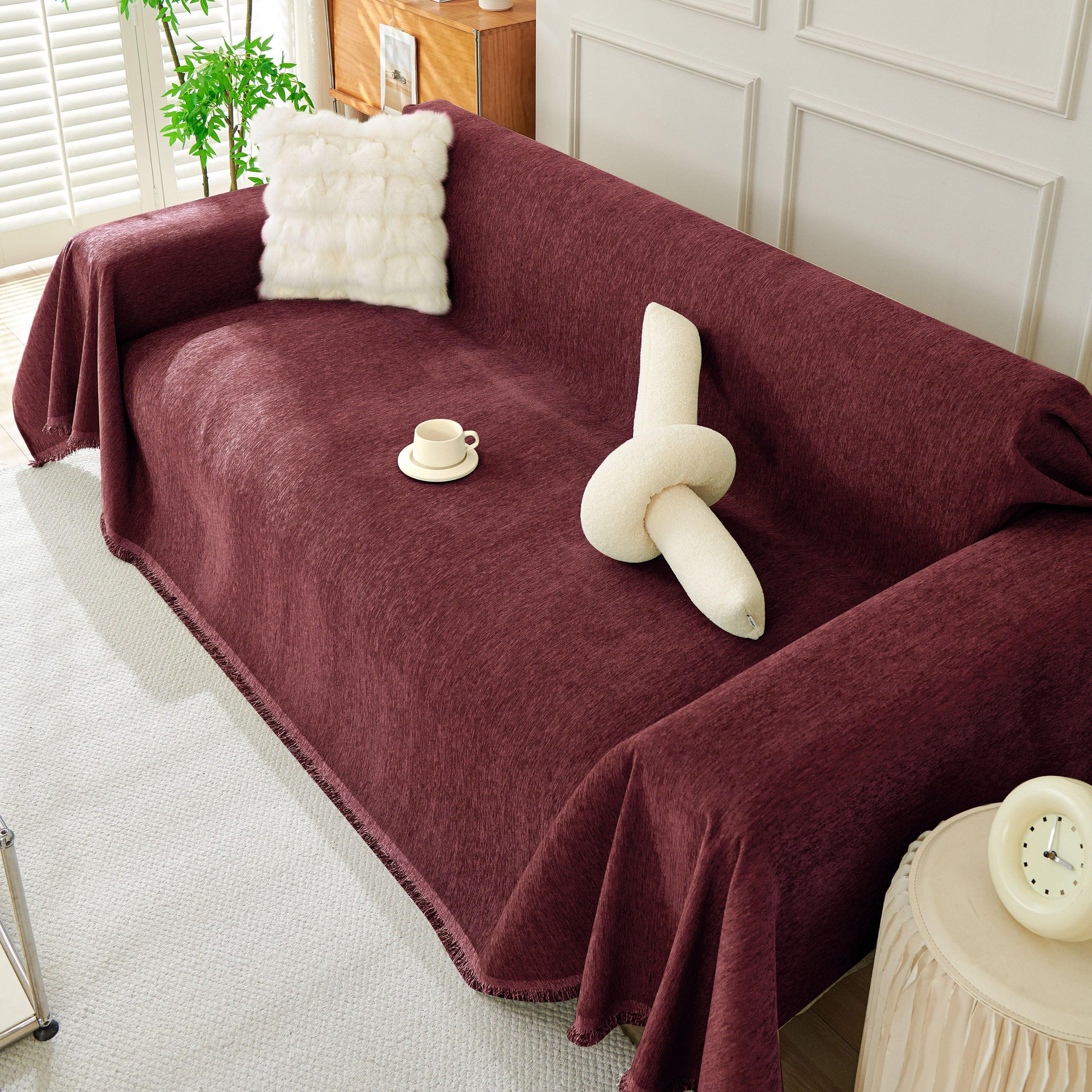 Solid Color Chenille Sofa Throw Blanket, Soft & Plush Decorative Couch Throw Cover - TaroTextile