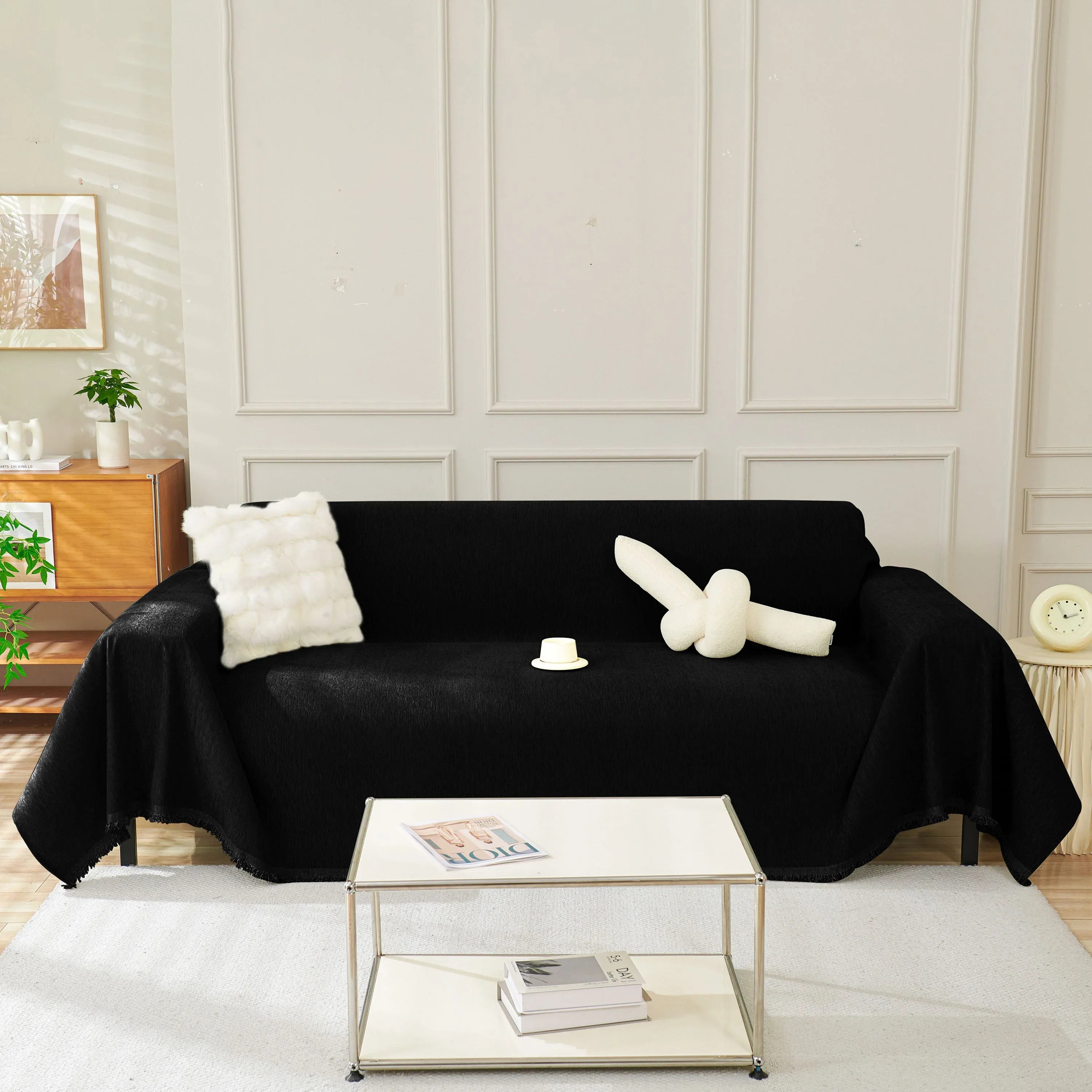Solid Color Chenille Sofa Throw Blanket, Soft & Plush Decorative Couch Throw Cover - TaroTextile