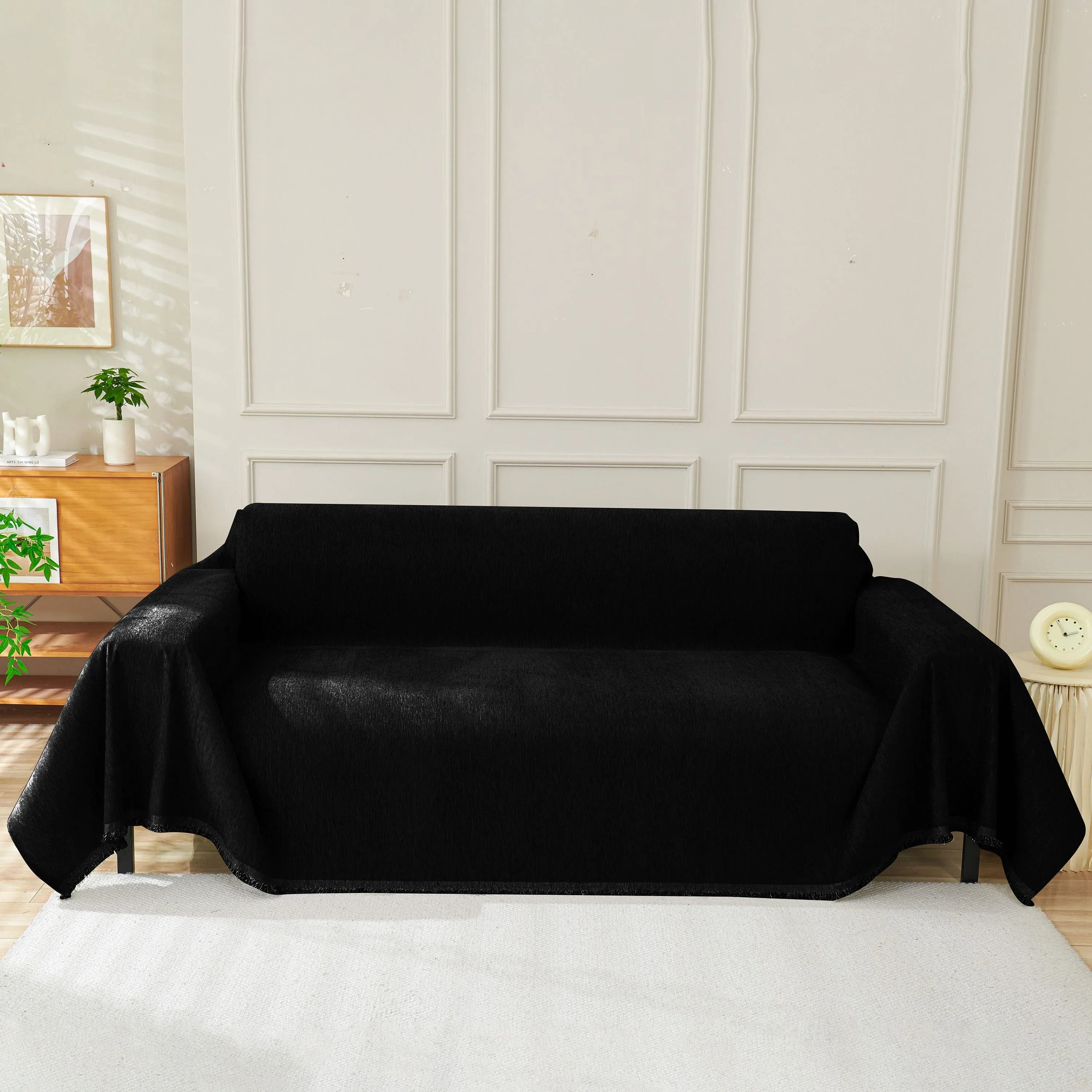 Solid Color Chenille Sofa Throw Blanket, Soft & Plush Decorative Couch Throw Cover - TaroTextile