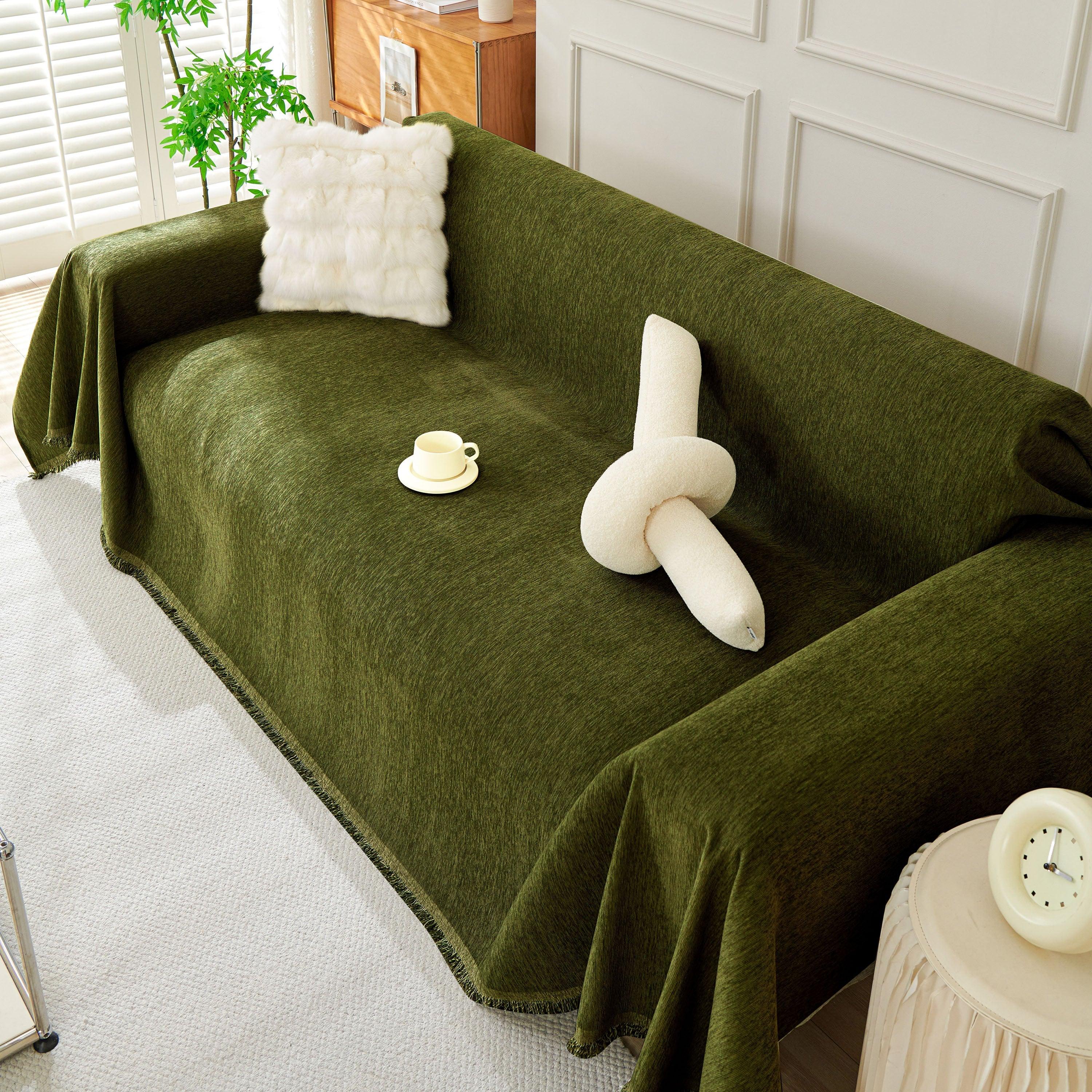 Solid Color Chenille Sofa Throw Blanket, Soft & Plush Decorative Couch Throw Cover - TaroTextile