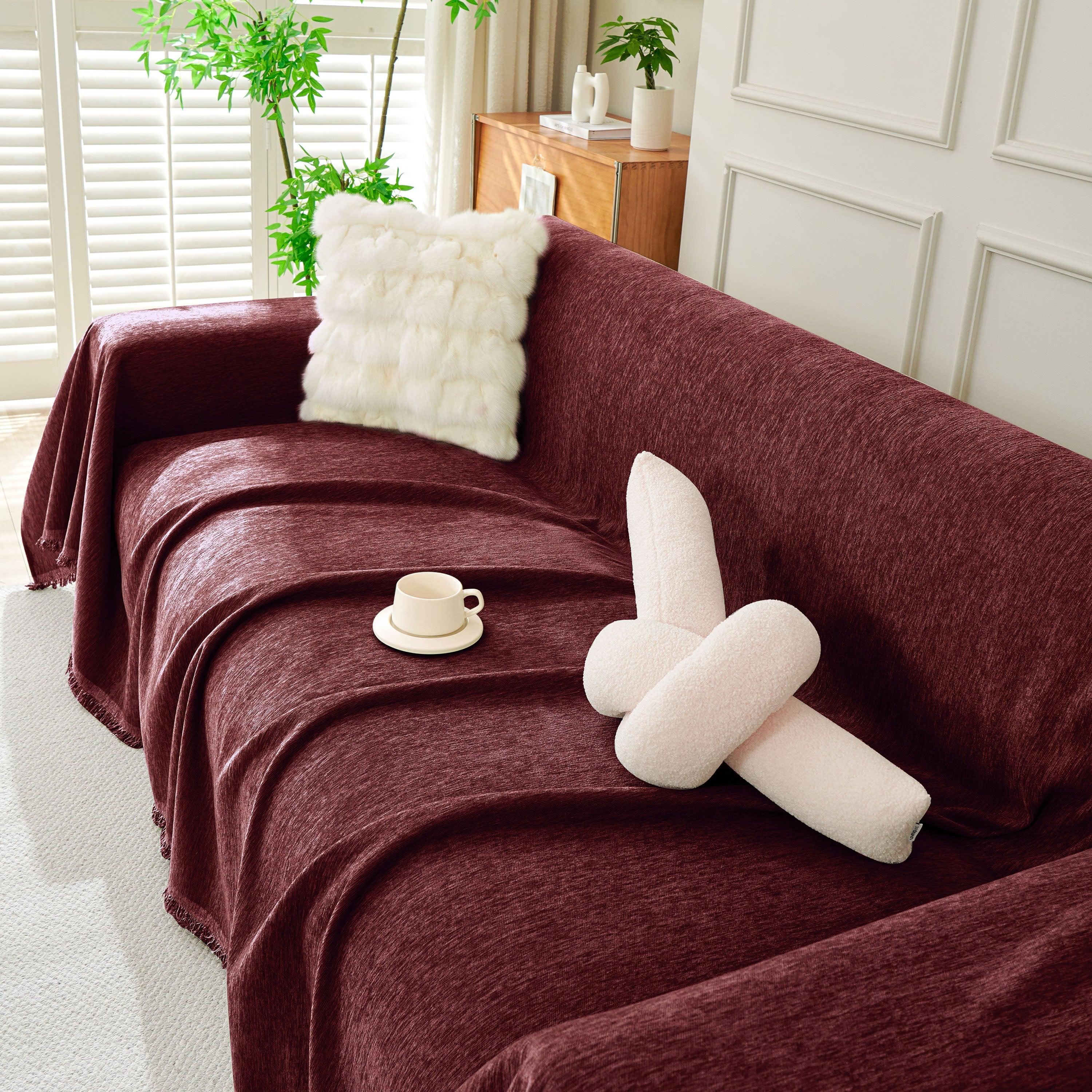 Solid Color Chenille Sofa Throw Blanket, Soft & Plush Decorative Couch Throw Cover - TaroTextile