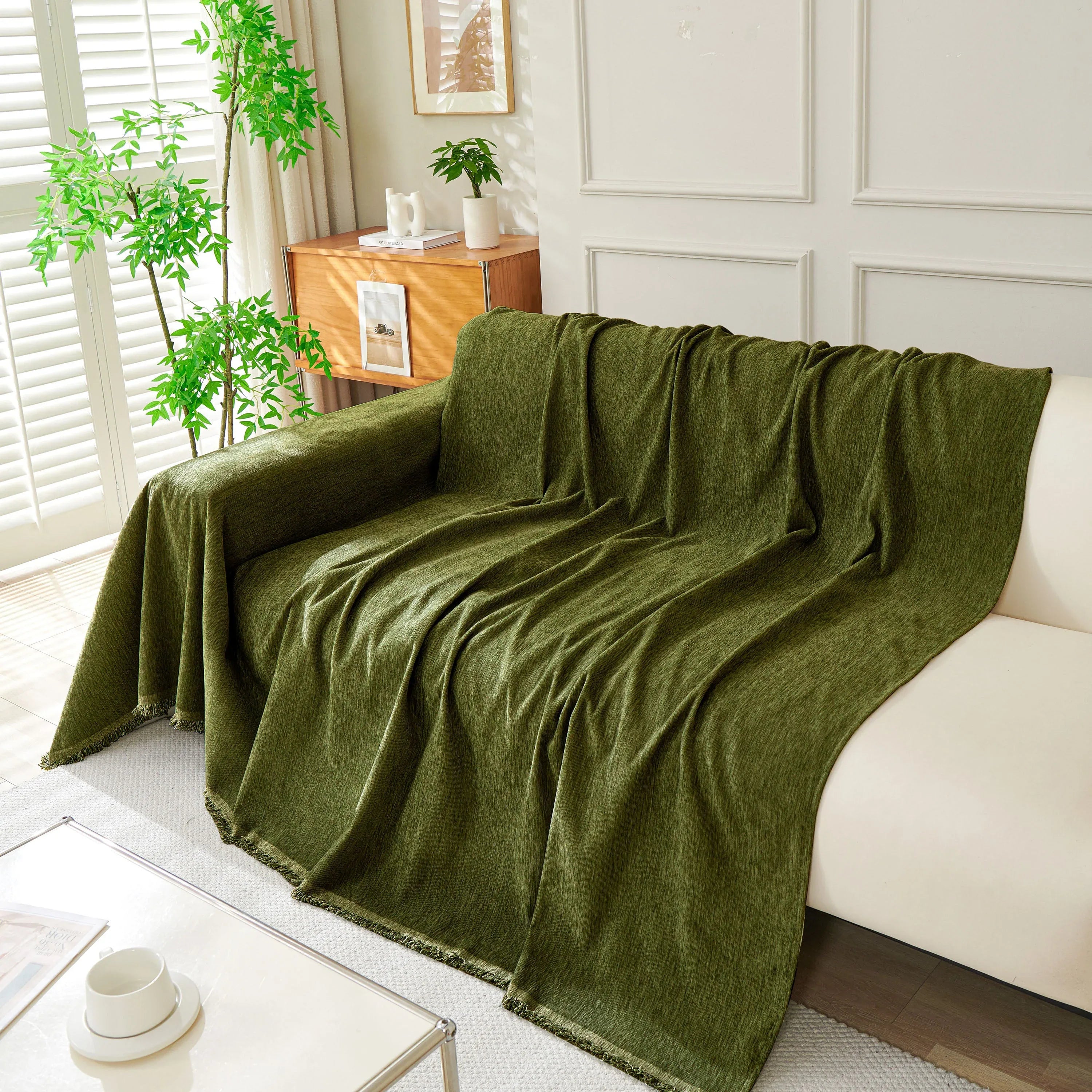 Solid Color Chenille Sofa Throw Blanket, Soft & Plush Decorative Couch Throw Cover - TaroTextile