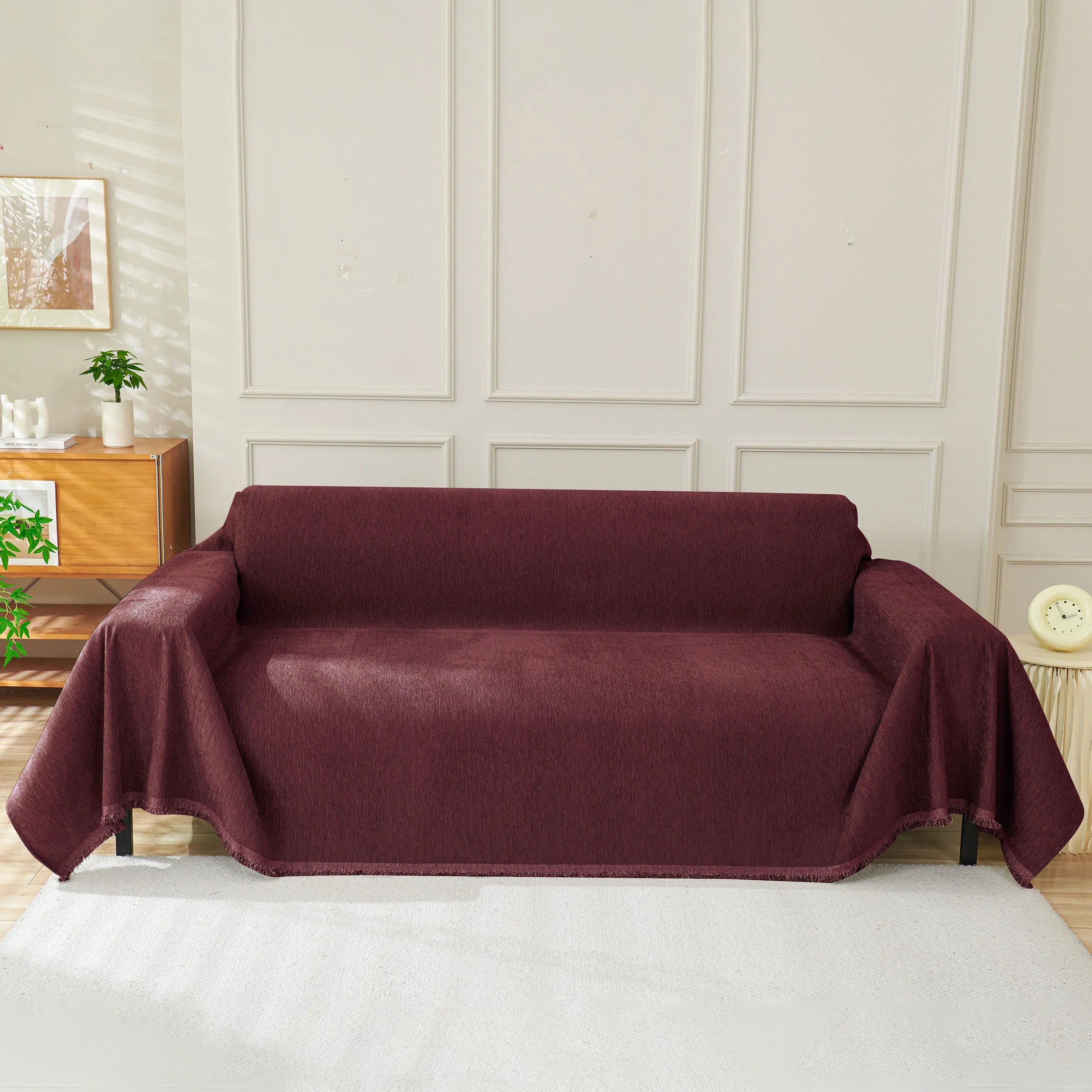 Solid Color Chenille Sofa Throw Blanket, Soft & Plush Decorative Couch Throw Cover - TaroTextile