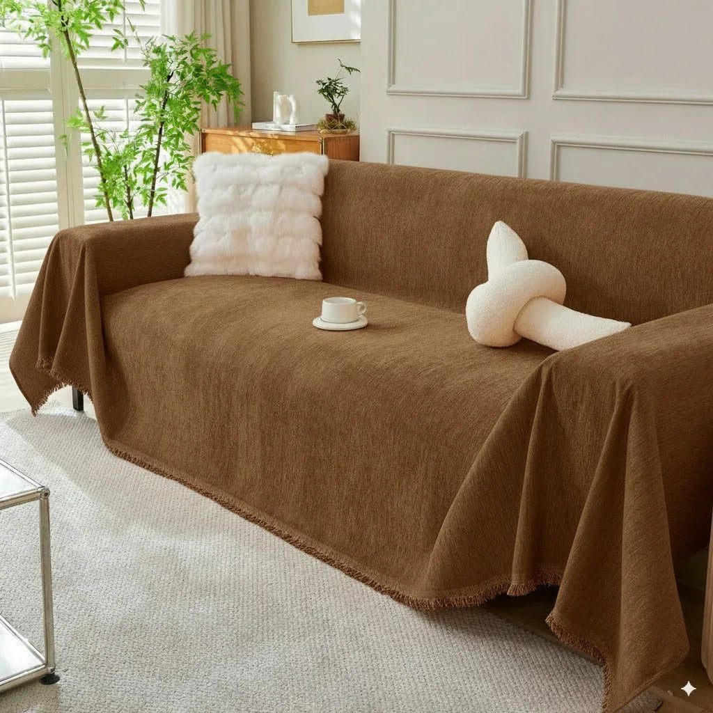 Solid Color Chenille Sofa Throw Blanket, Soft & Plush Decorative Couch Throw Cover - TaroTextile