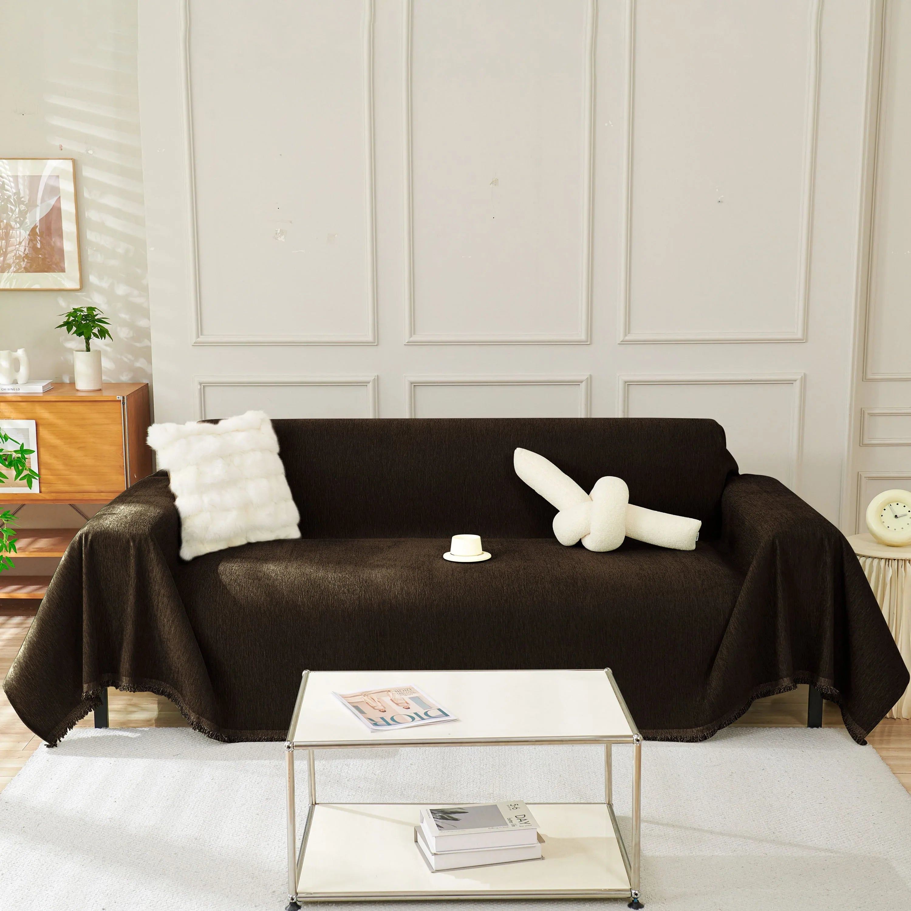 Solid Color Chenille Sofa Throw Blanket, Soft & Plush Decorative Couch Throw Cover - TaroTextile