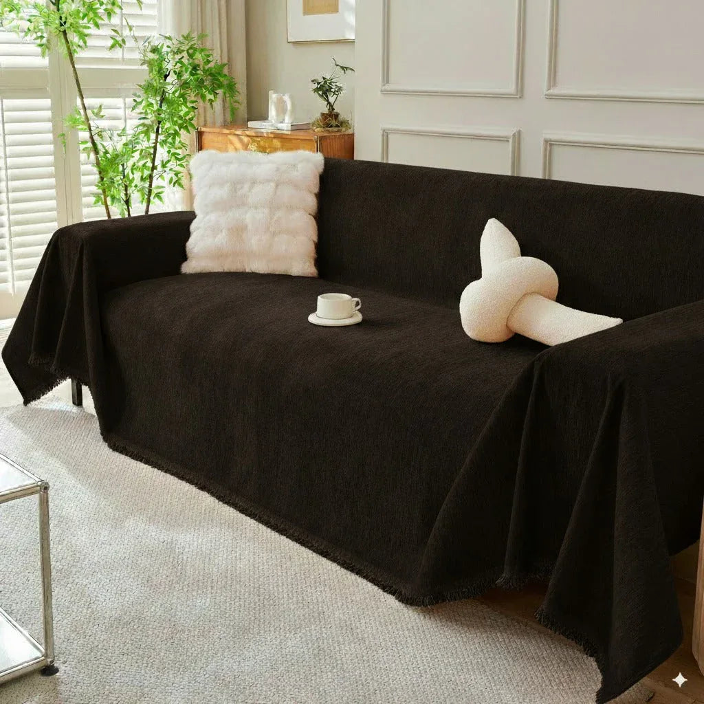 Solid Color Chenille Sofa Throw Blanket, Soft & Plush Decorative Couch Throw Cover - TaroTextile