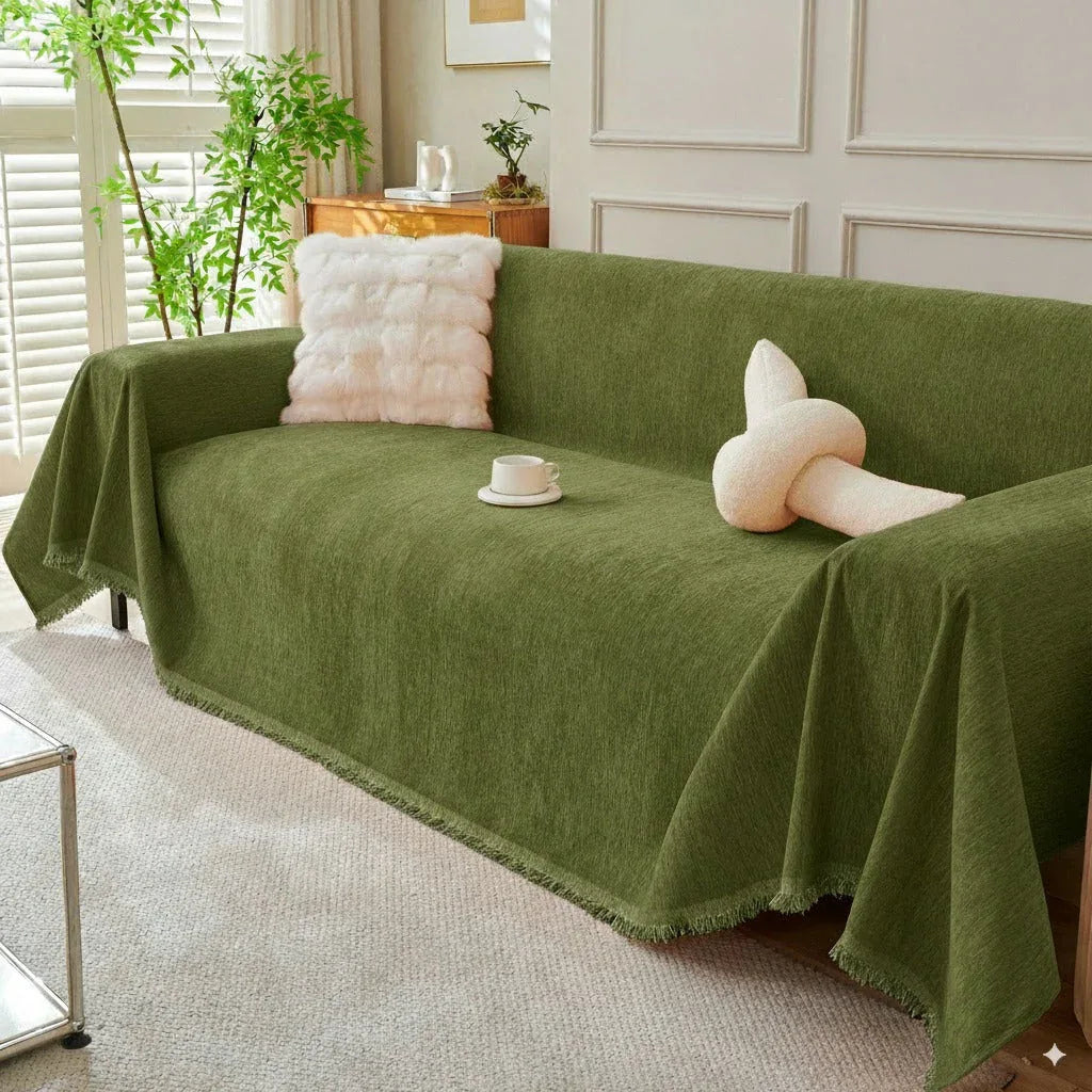 Solid Color Chenille Sofa Throw Blanket, Soft & Plush Decorative Couch Throw Cover - TaroTextile
