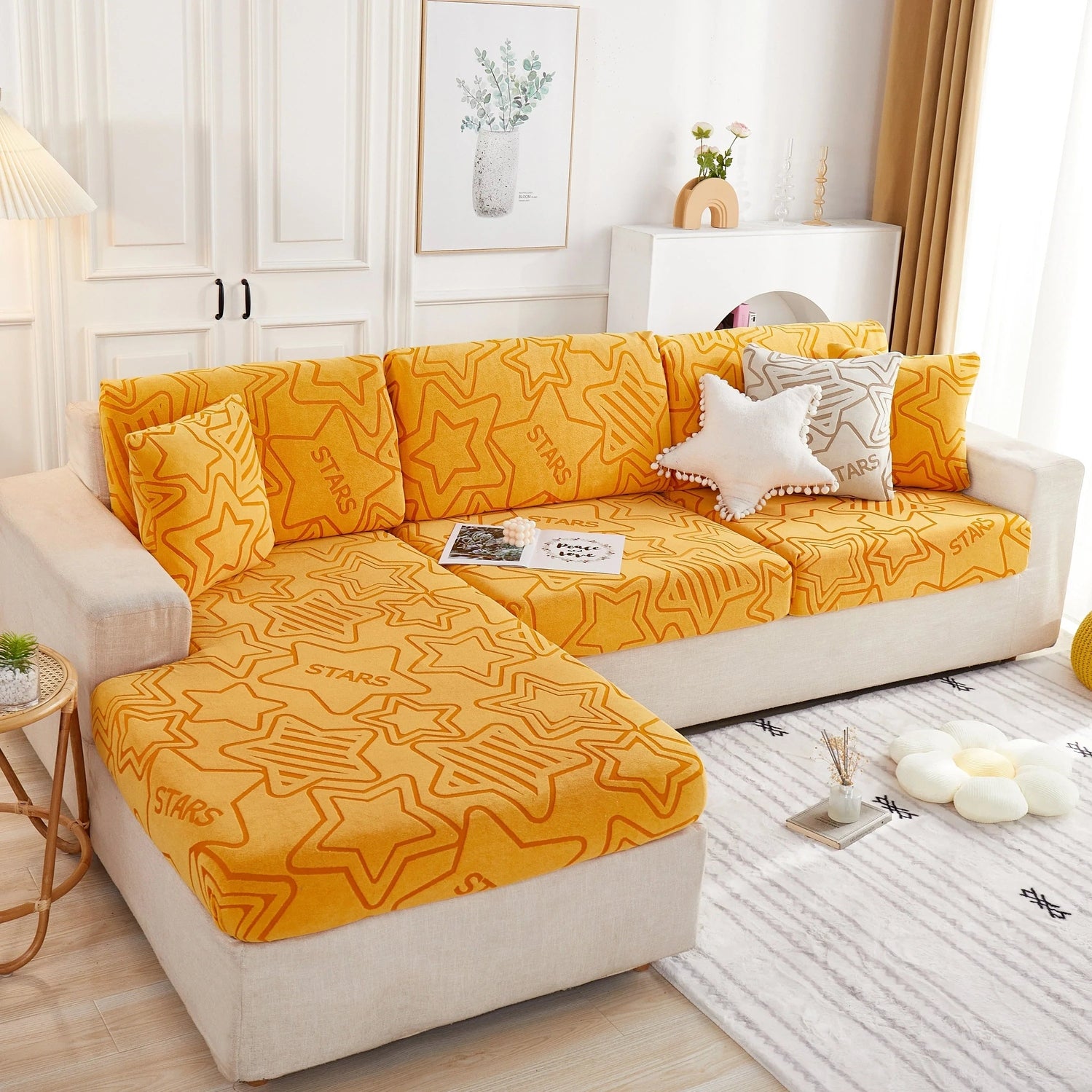 Starry Sky Jacquard Fleece Stretchable Non-Slip Cushion Covers Furniture Covers for L-Shaped Couch - TaroTextile