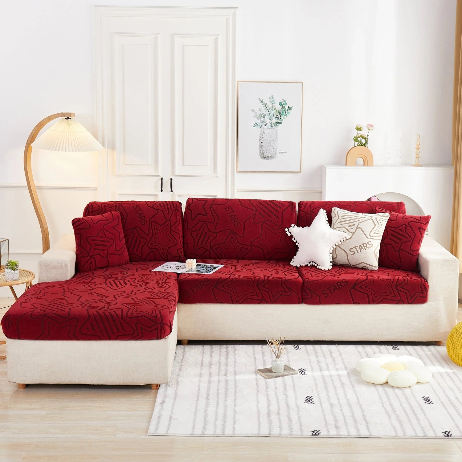 Starry Sky Jacquard Fleece Stretchable Non-Slip Cushion Covers Furniture Covers for L-Shaped Couch - TaroTextile