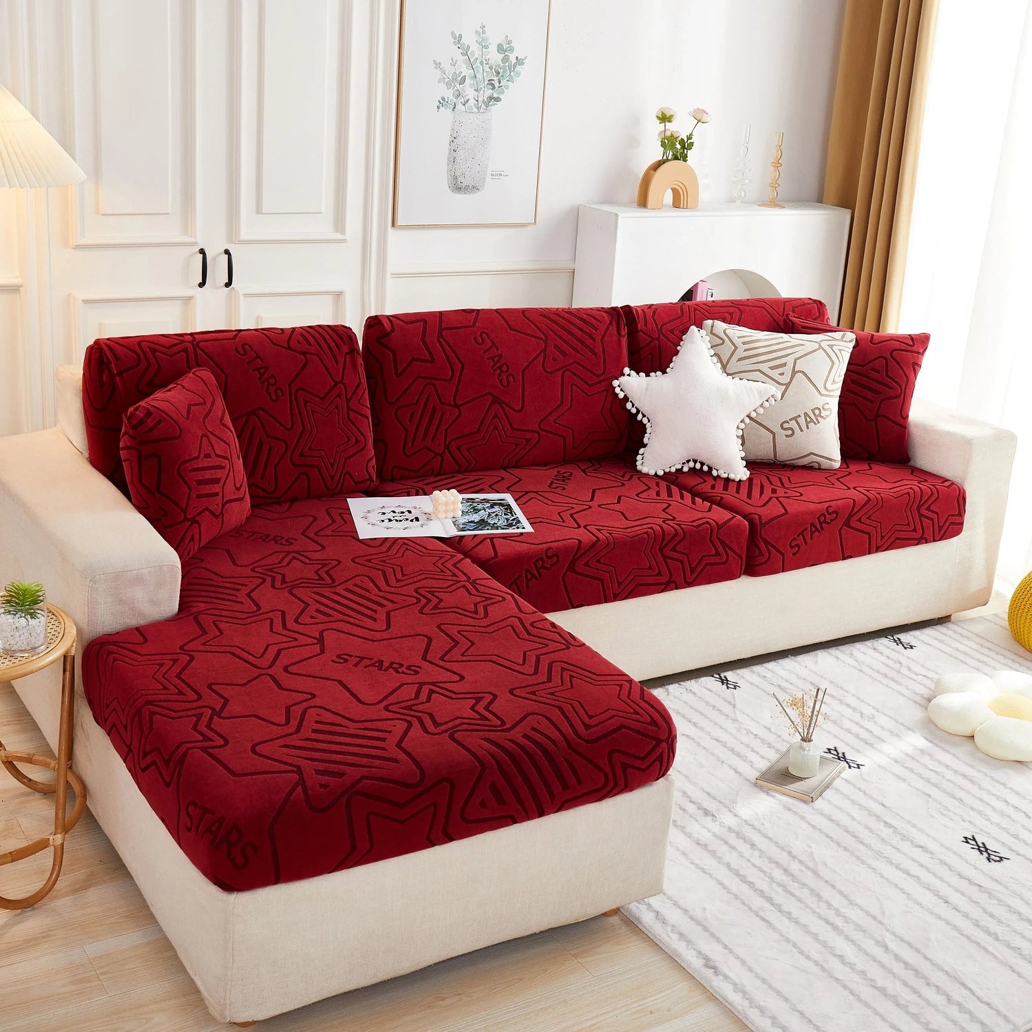 Starry Sky Jacquard Fleece Stretchable Non-Slip Cushion Covers Furniture Covers for L-Shaped Couch - TaroTextile