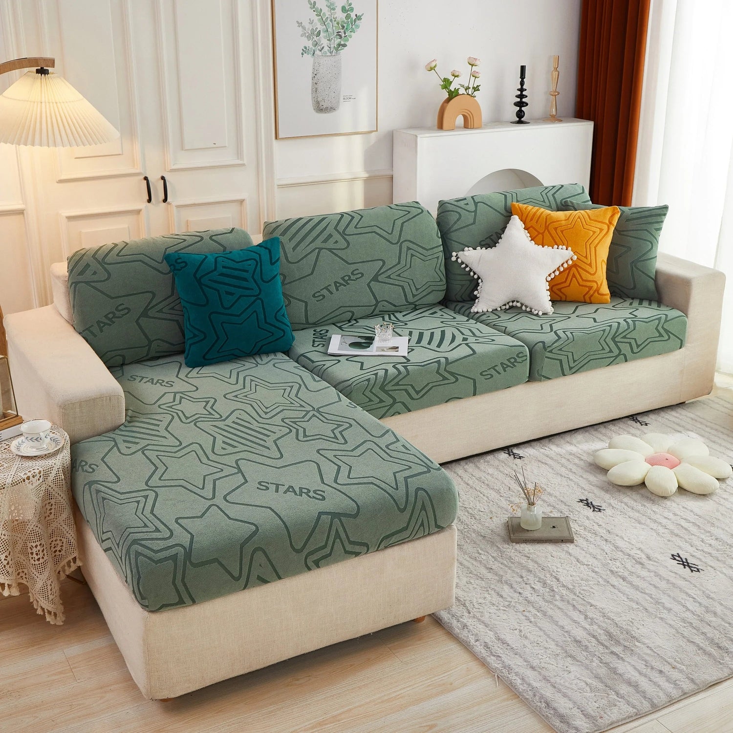 Starry Sky Jacquard Fleece Stretchable Non-Slip Cushion Covers Furniture Covers for L-Shaped Couch - TaroTextile